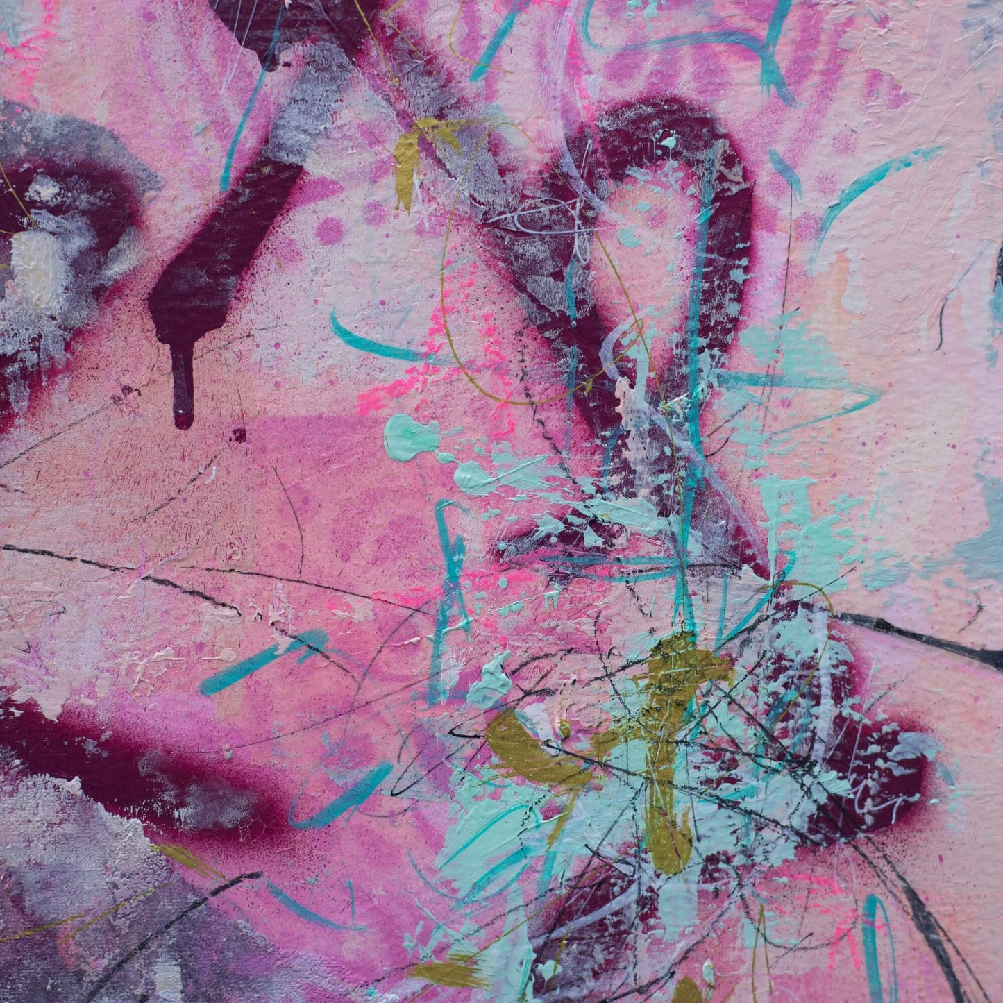 abstract painting for sale magenta, teal pink feminine abstract painting