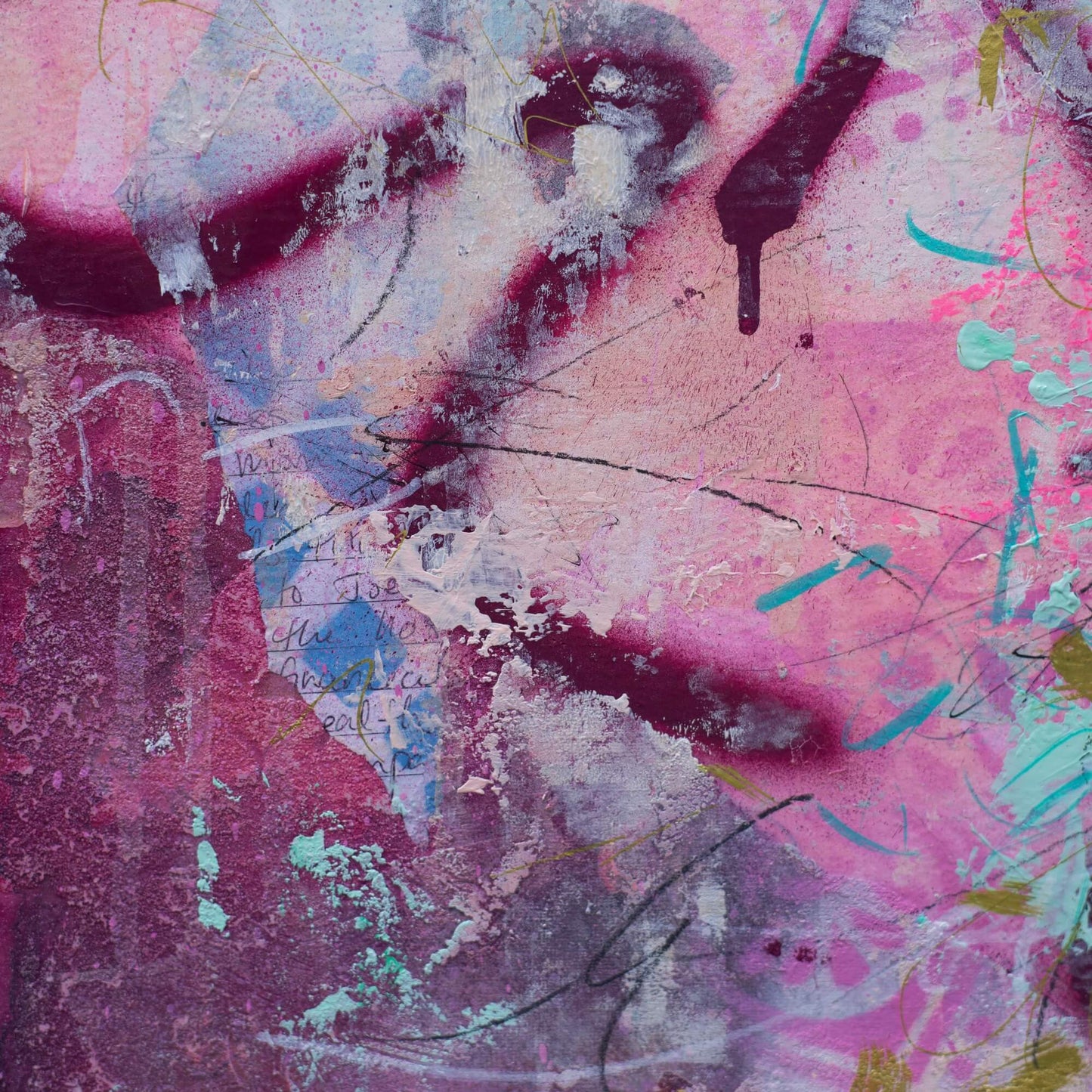 small abstract painting for sale magenta, pink, teal, light abstract painting