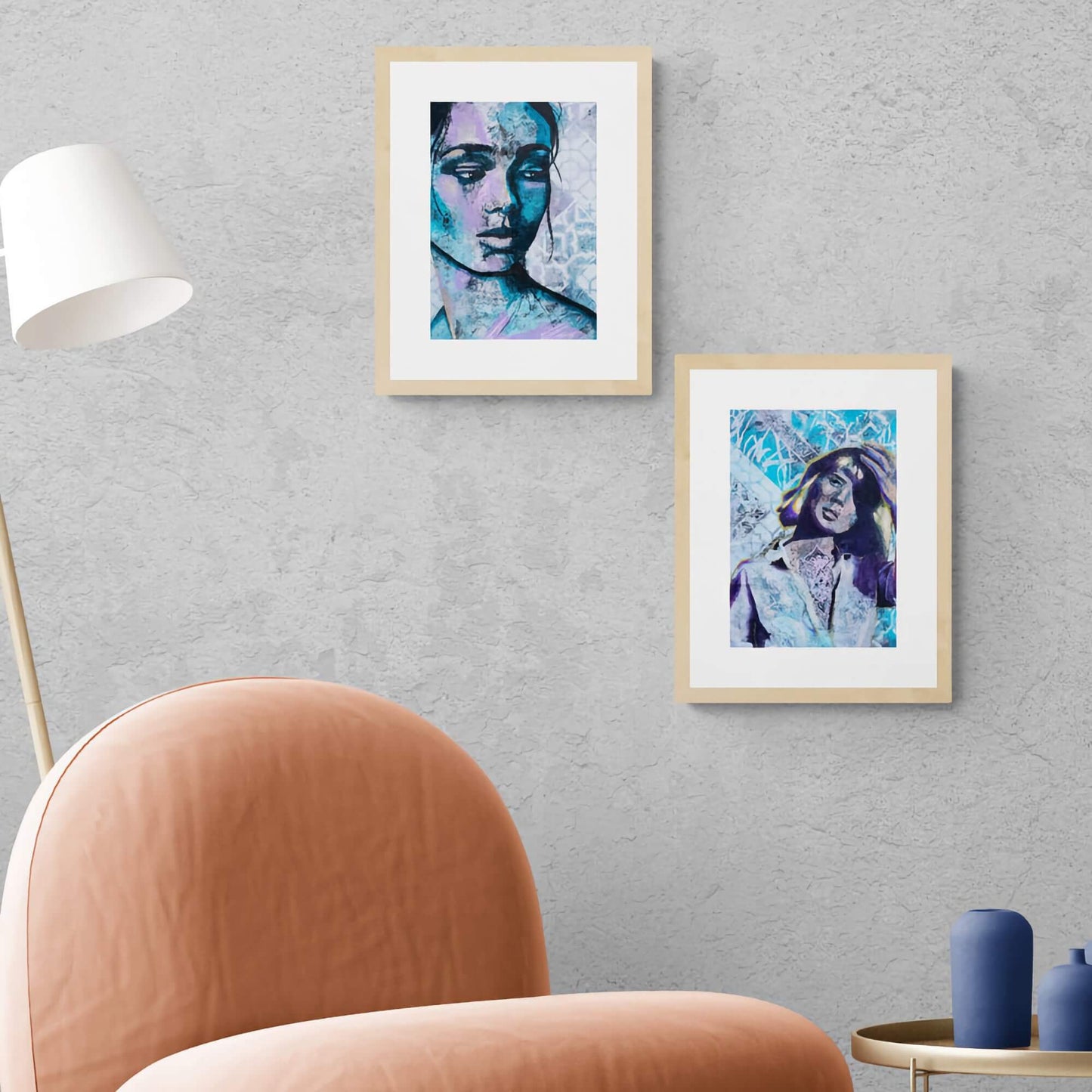 blue painting of a woman, painting of a blue woman, art wall painting, artwork for sale