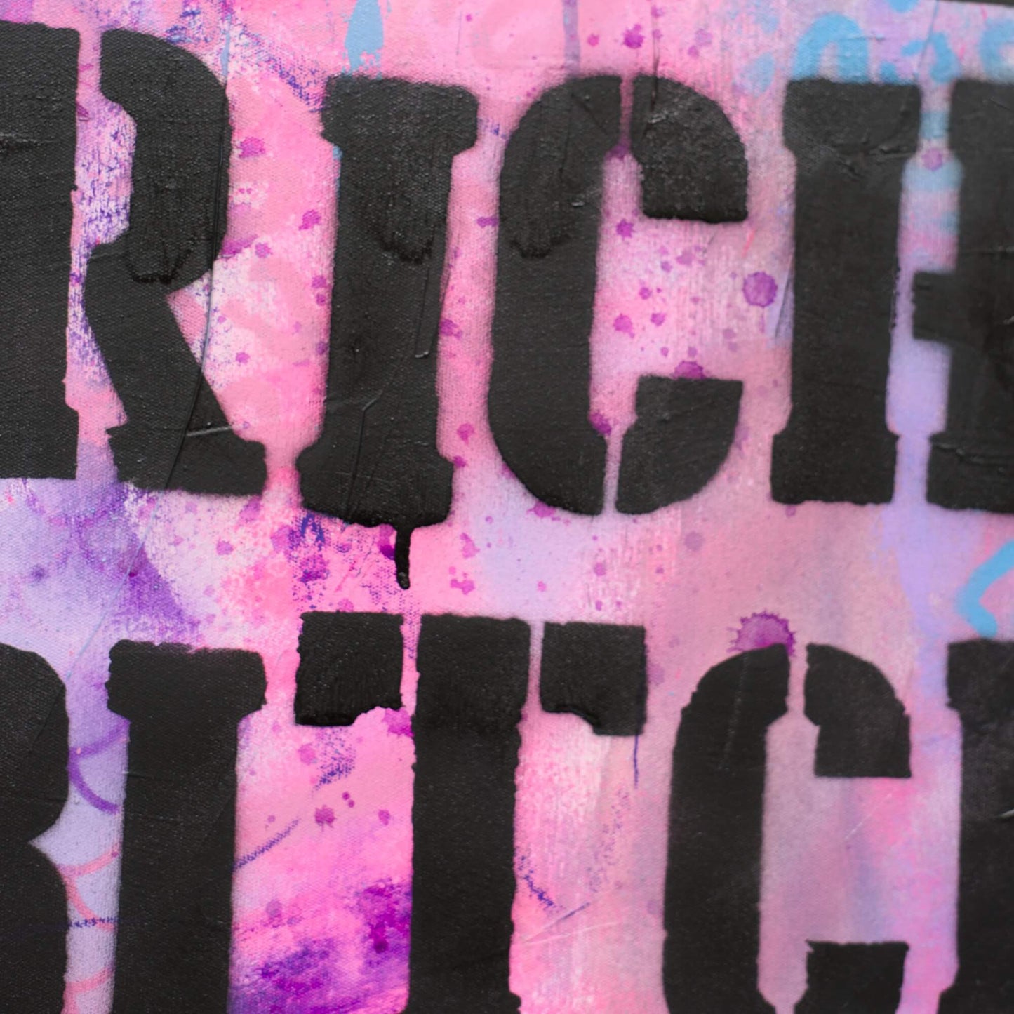 Purple and blue painting of a black woman, BLM Rich Bitch, paintings by criss chaney street art style