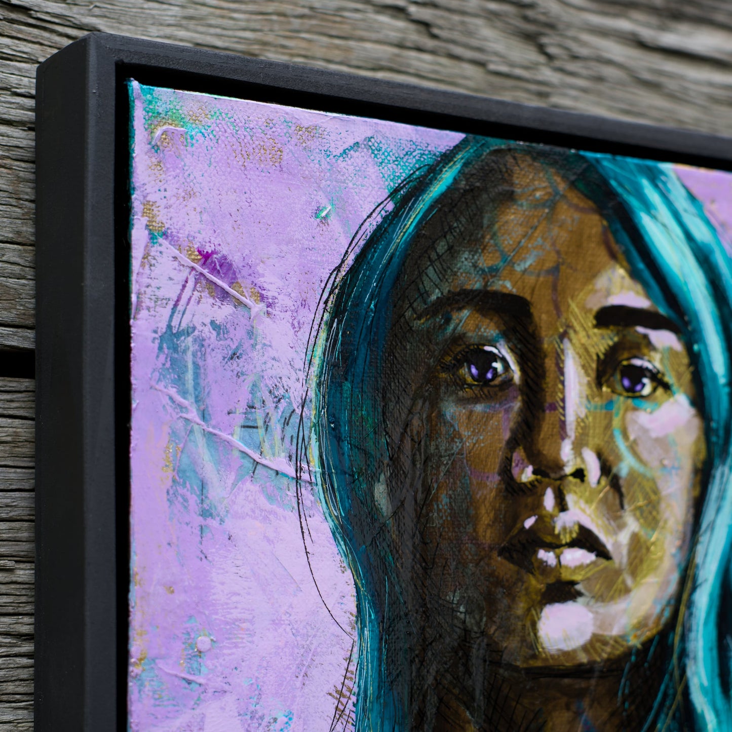 Criss Chaney, teal, gold purple, Urban Pop Art,  Contemporary Mixed Media Graffiti Style Fusion, Neo-Feminist Street Art