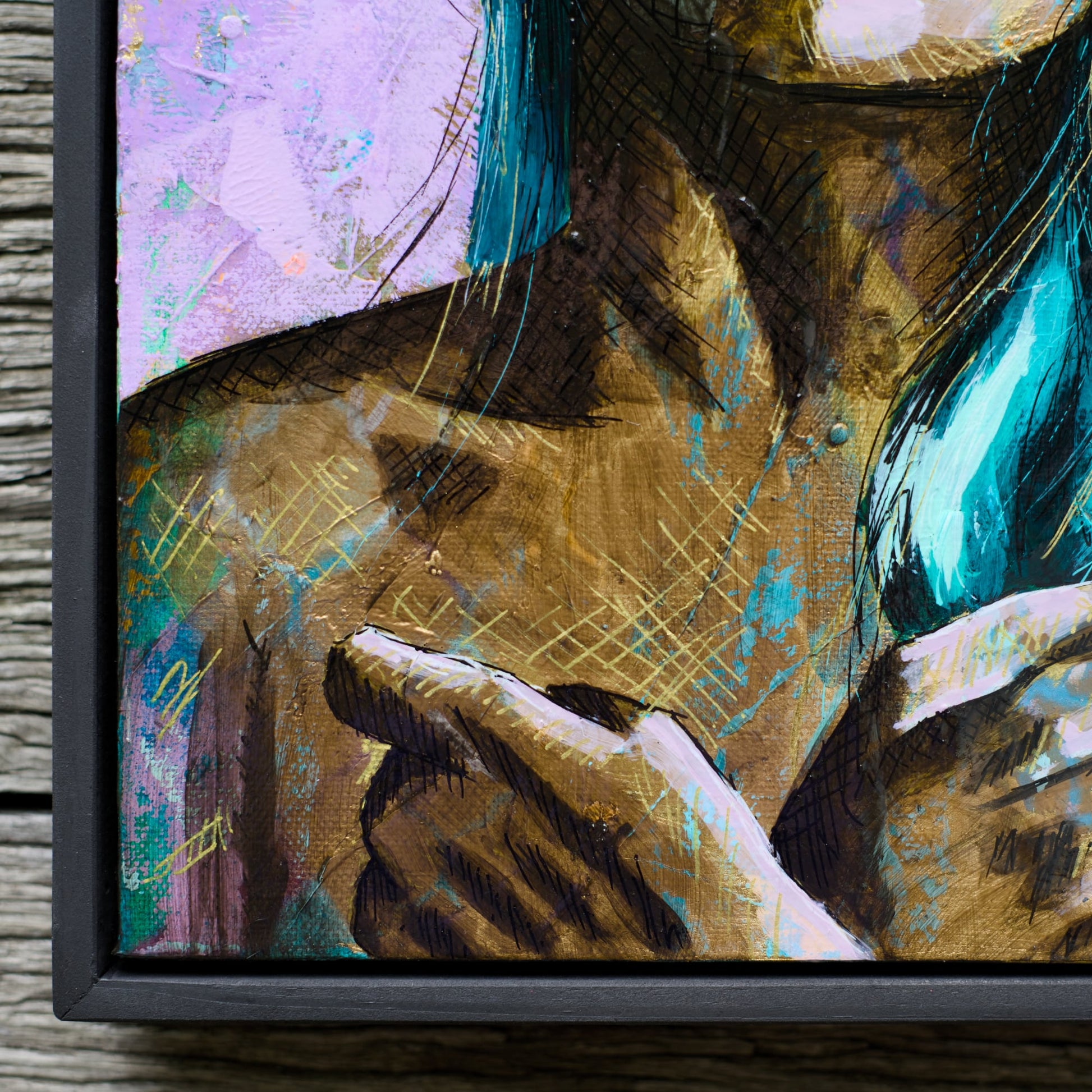 Criss Chaney, teal, gold purple, Urban Pop Art,  Contemporary Mixed Media Graffiti Style Fusion, Neo-Feminist Street Art