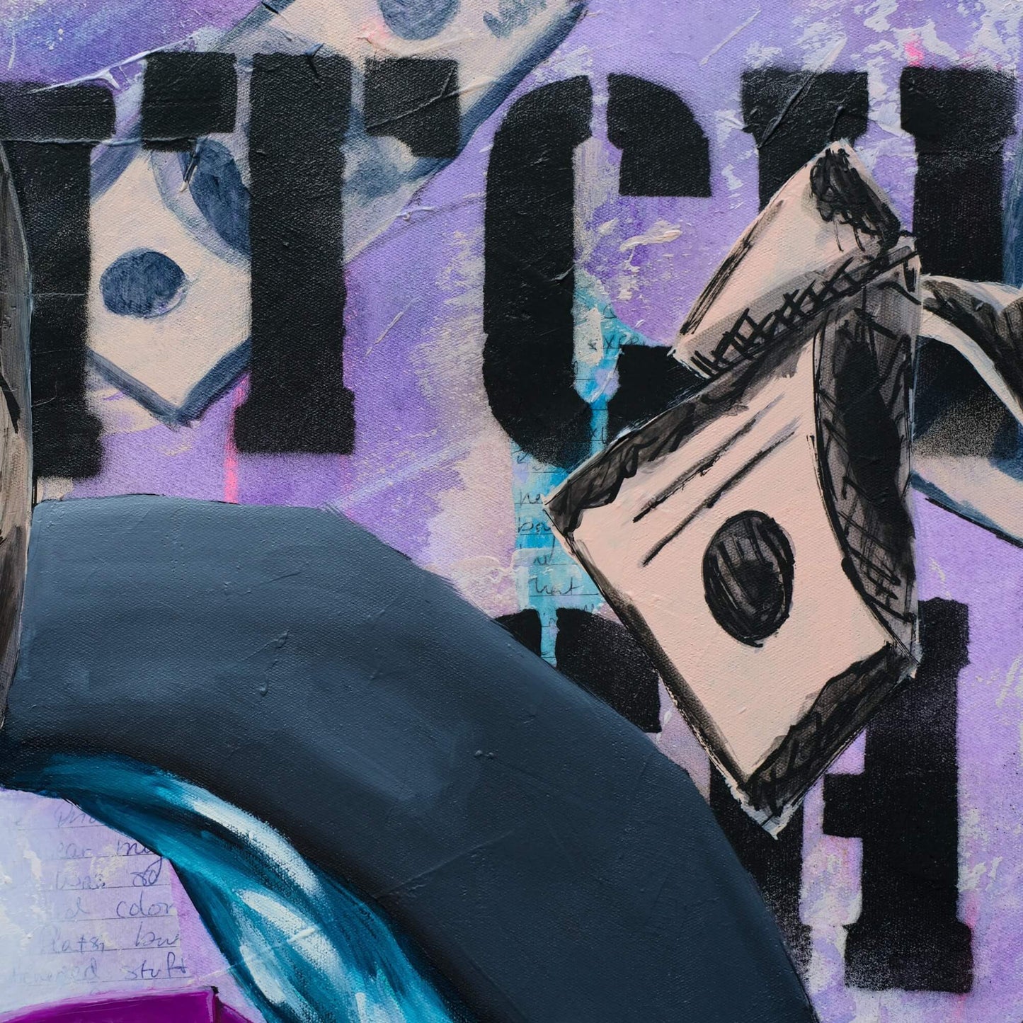 Criss Chaney, Financial Feminist, Urban Pop Art,  Purple Contemporary Mixed Media Graffiti Style Fusion, Neo-Feminist Street Art