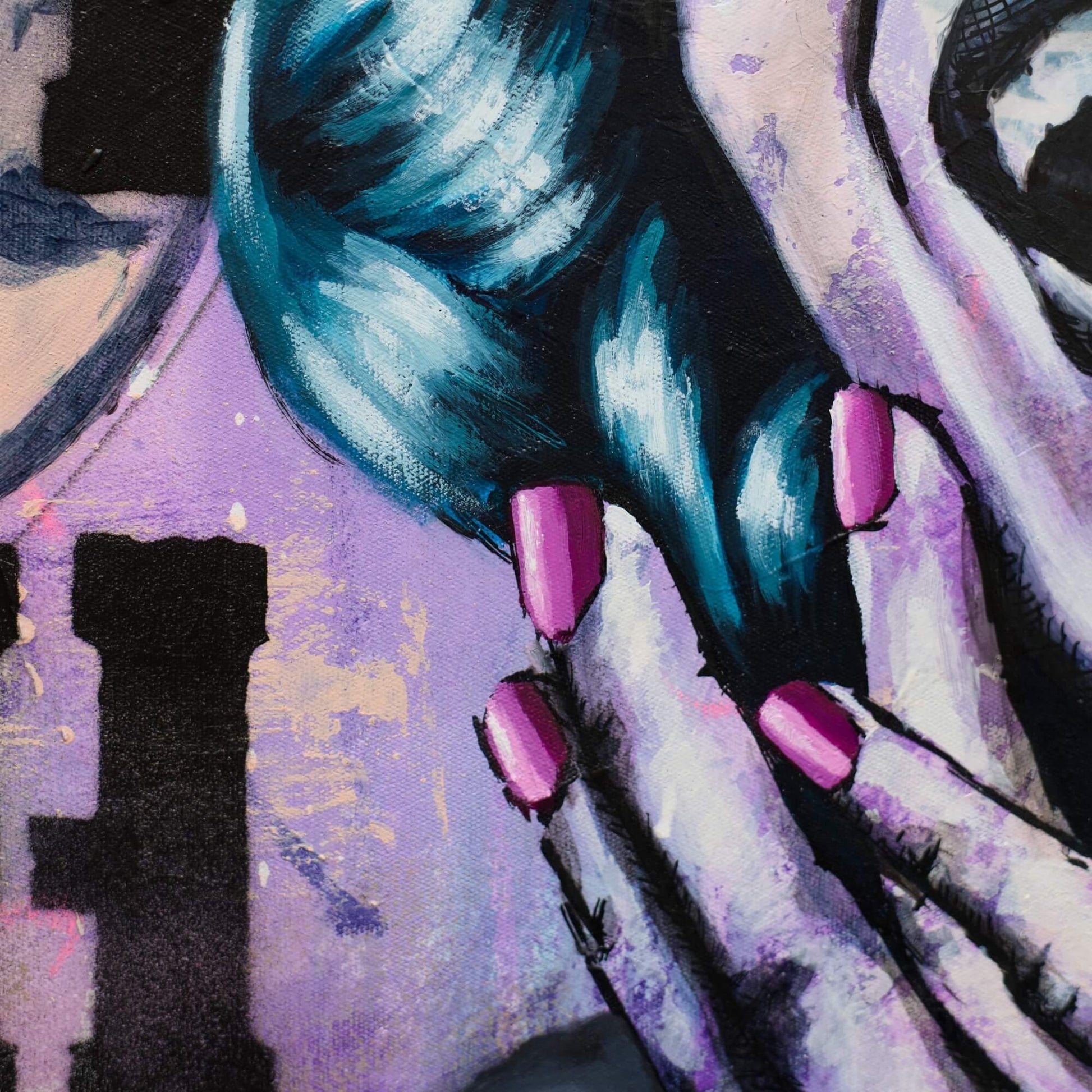 Criss Chaney, Financial Feminist, Urban Pop Art,  Purple Contemporary Mixed Media Graffiti Style Fusion, Neo-Feminist Street Art