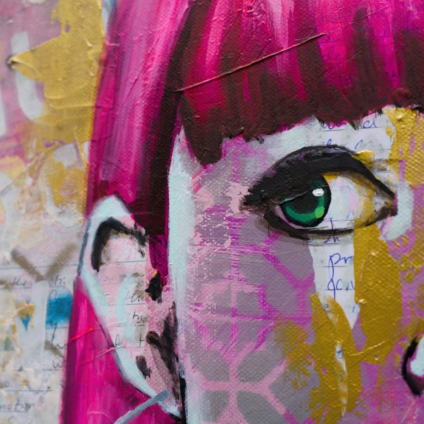 Artworks for Sale – Feminine Street Art of Women - Pink & Gold Painting - 'Shock & Awe' – Art Wall Painting by Criss Chaney