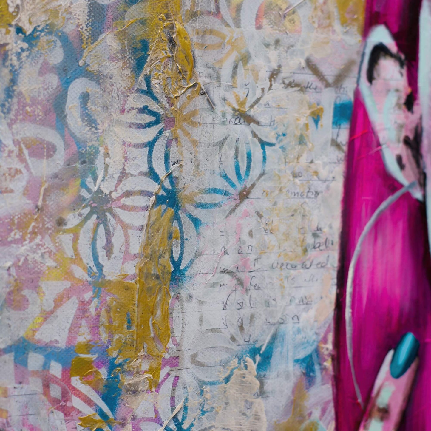 Artworks for Sale – Feminine Street Art of Women - Pink & Gold Painting - 'Shock & Awe' – Art Wall Painting by Criss Chaney
