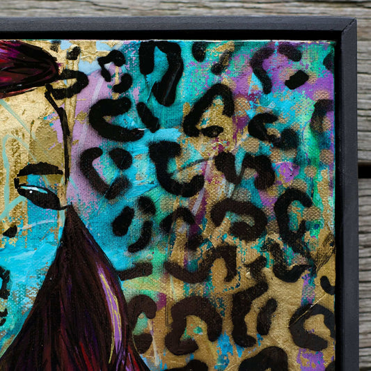 Criss Chaney, Urban Pop Art,  Contemporary Mixed Media Graffiti Style Fusion, Neo-Feminist Street Art, gold leopard print