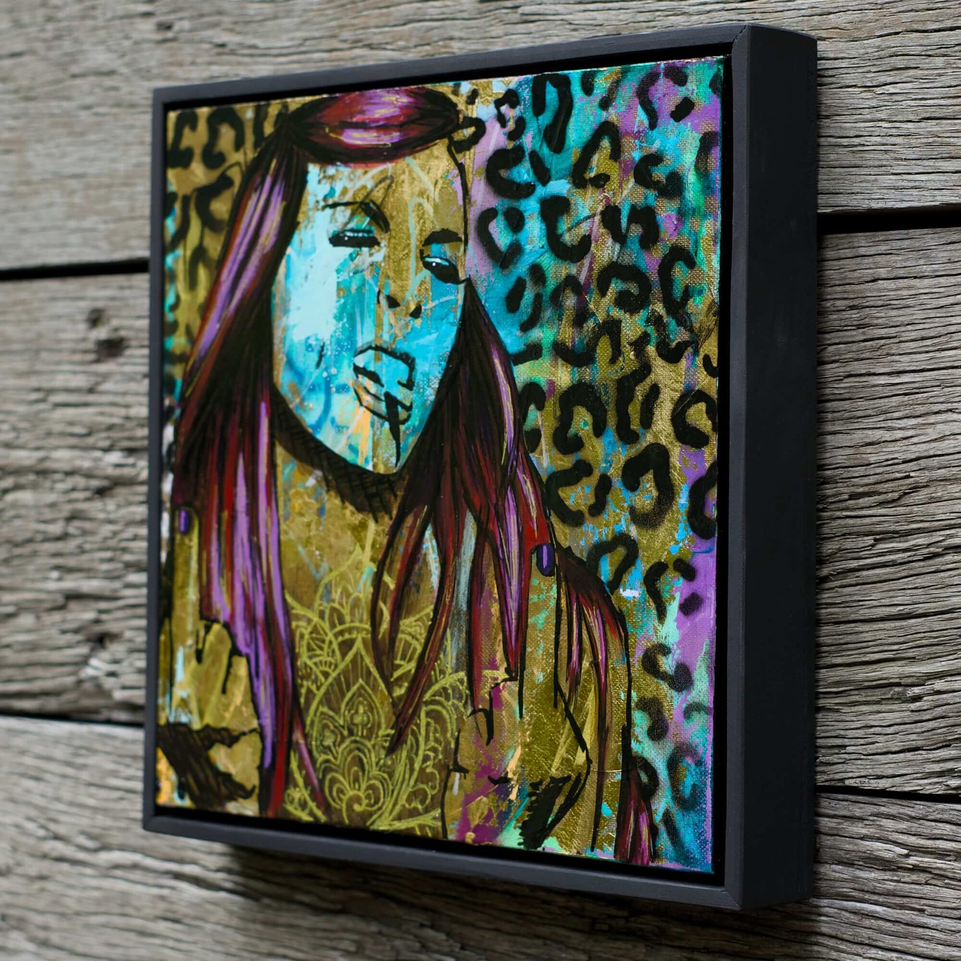 Criss Chaney, Urban Pop Art,  Contemporary Mixed Media Graffiti Style Fusion, Neo-Feminist Street Art, gold leopard print