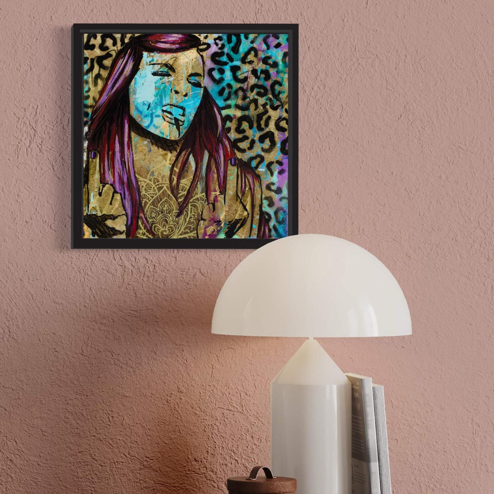Criss Chaney, Urban Pop Art,  Contemporary Mixed Media Graffiti Style Fusion, Neo-Feminist Street Art, gold leopard print