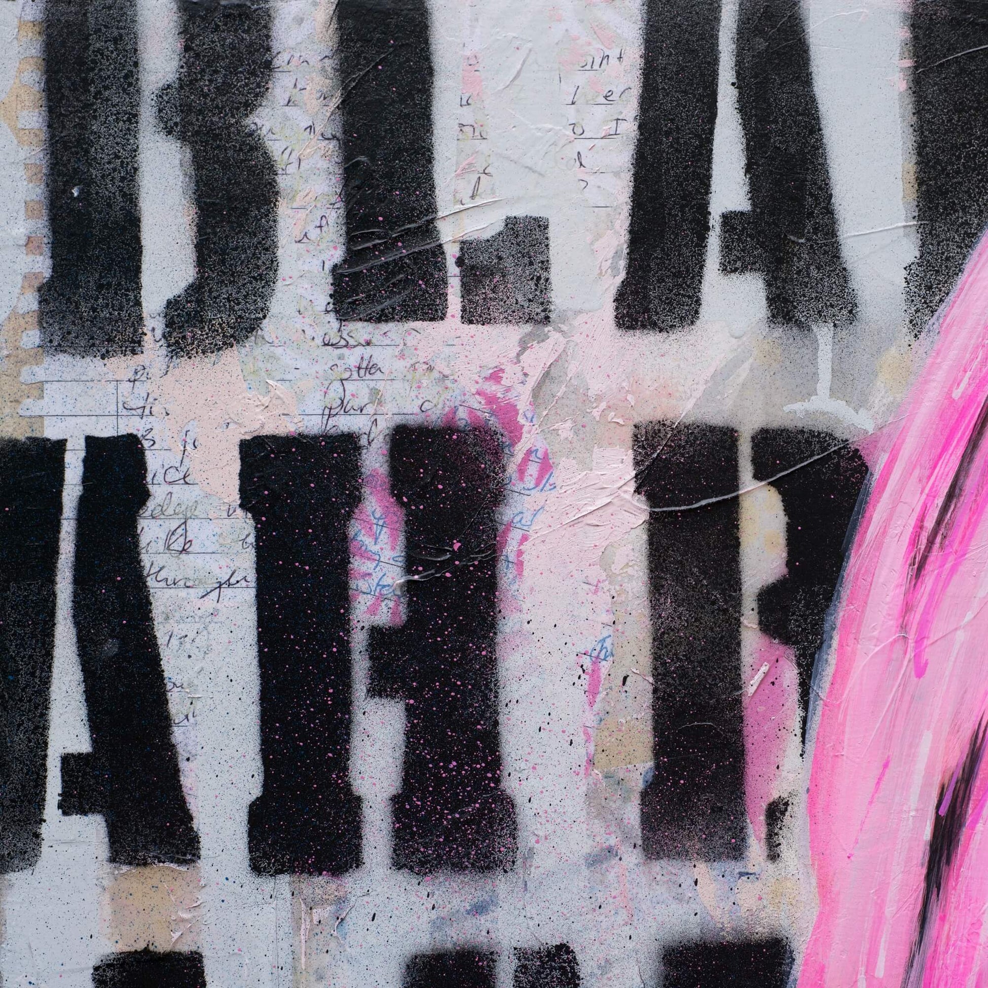 Artworks for Sale – Street Art Style Painting of a Woman – Hot Pink & Black Art – 'White Noise' – Art Wall Painting Criss Chaney