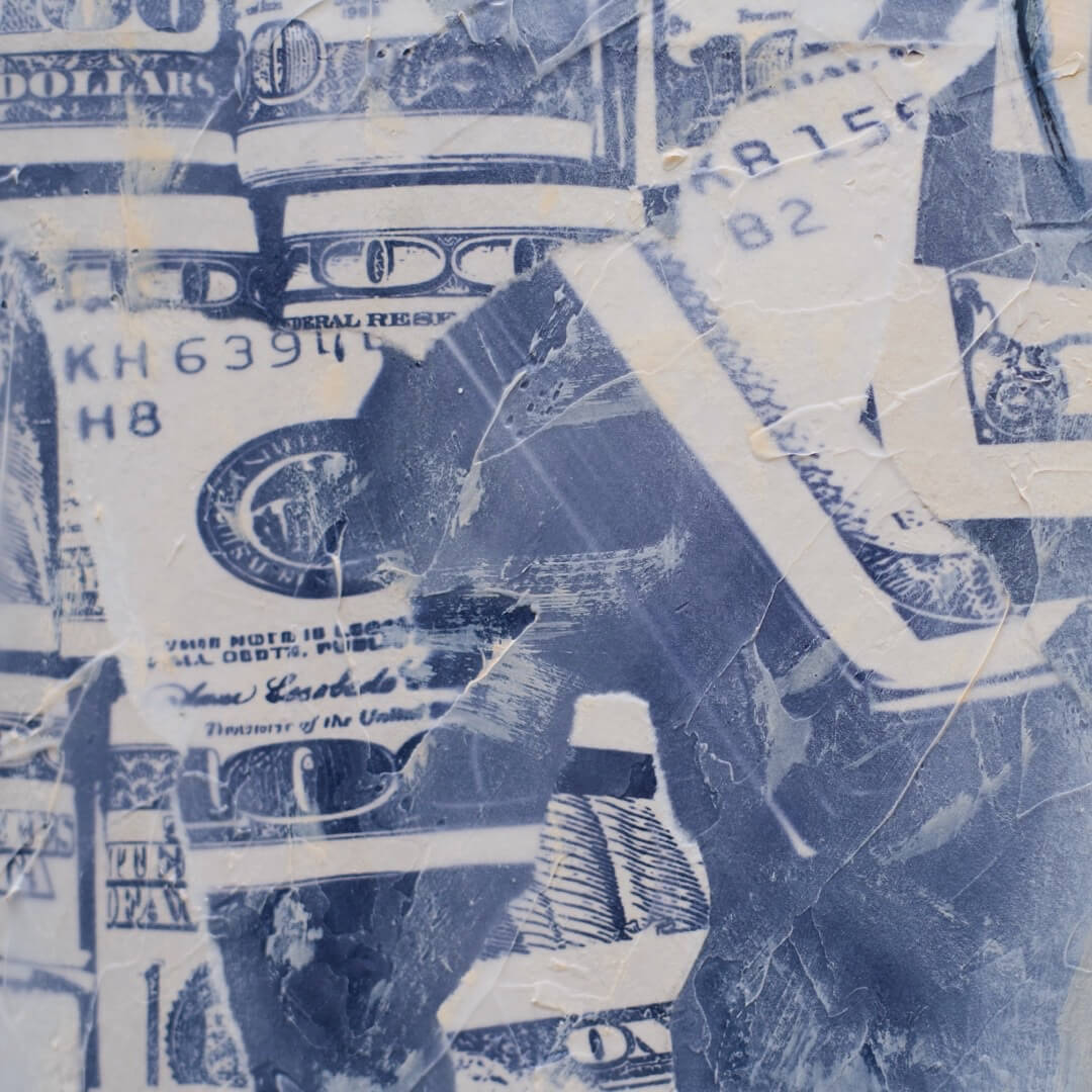 Criss Chaney, Blue and white Urban Pop Art,  Contemporary Mixed Media Graffiti Style Fusion, Neo-Feminist Street Art
