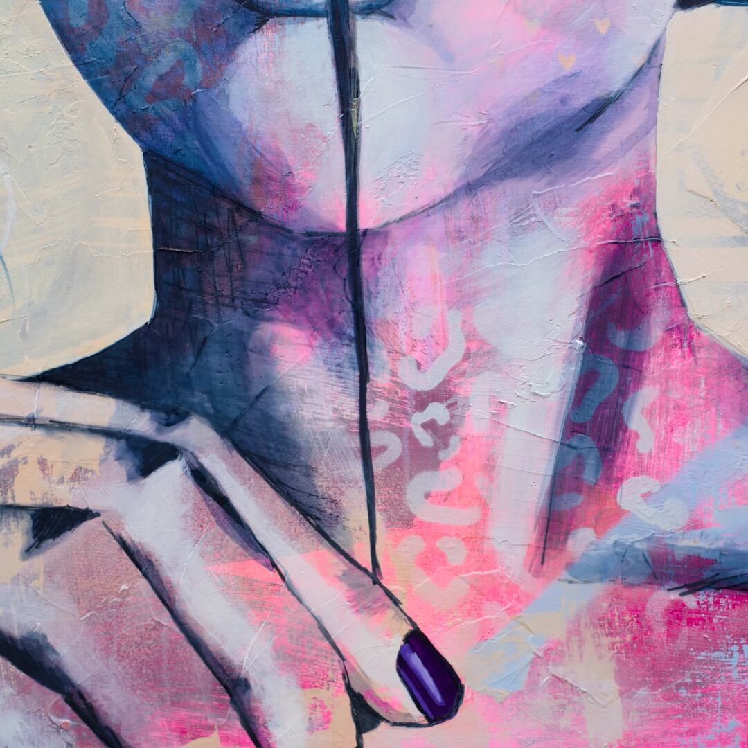 Criss Chaney, Blue and white Urban Pop Art,  Contemporary Mixed Media Graffiti Style Fusion, Neo-Feminist Street Art