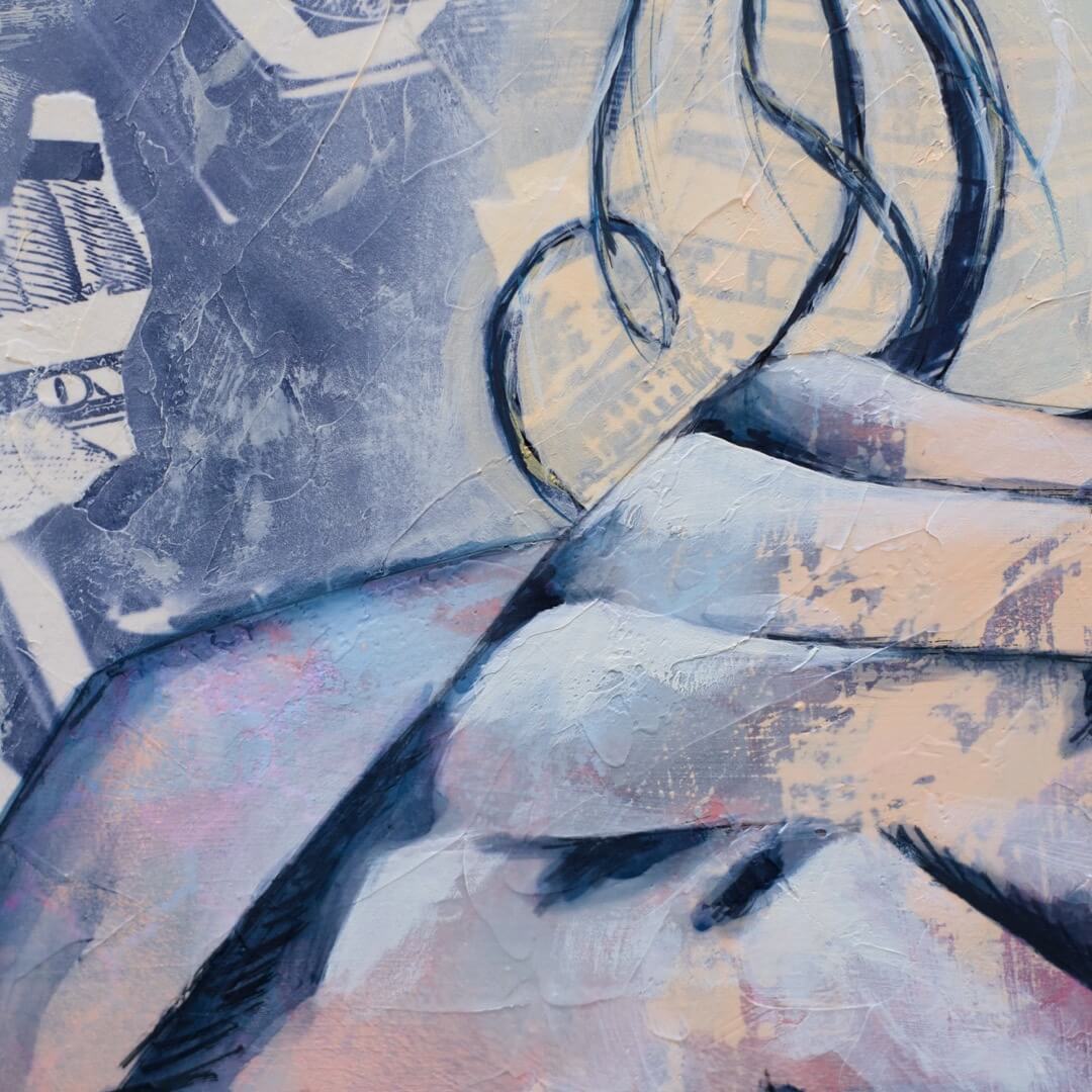 Criss Chaney, Blue and white Urban Pop Art,  Contemporary Mixed Media Graffiti Style Fusion, Neo-Feminist Street Art