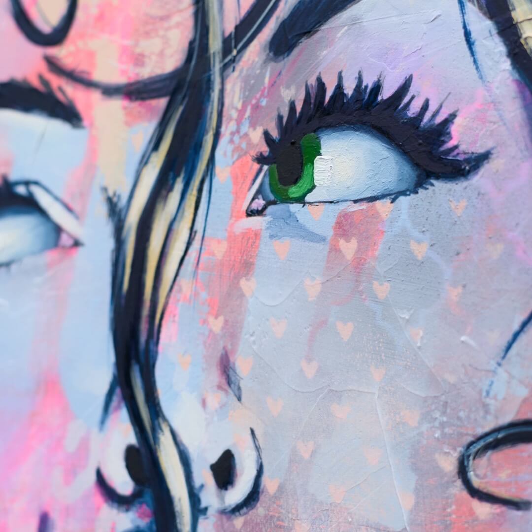 Criss Chaney, Blue and white Urban Pop Art,  Contemporary Mixed Media Graffiti Style Fusion, Neo-Feminist Street Art