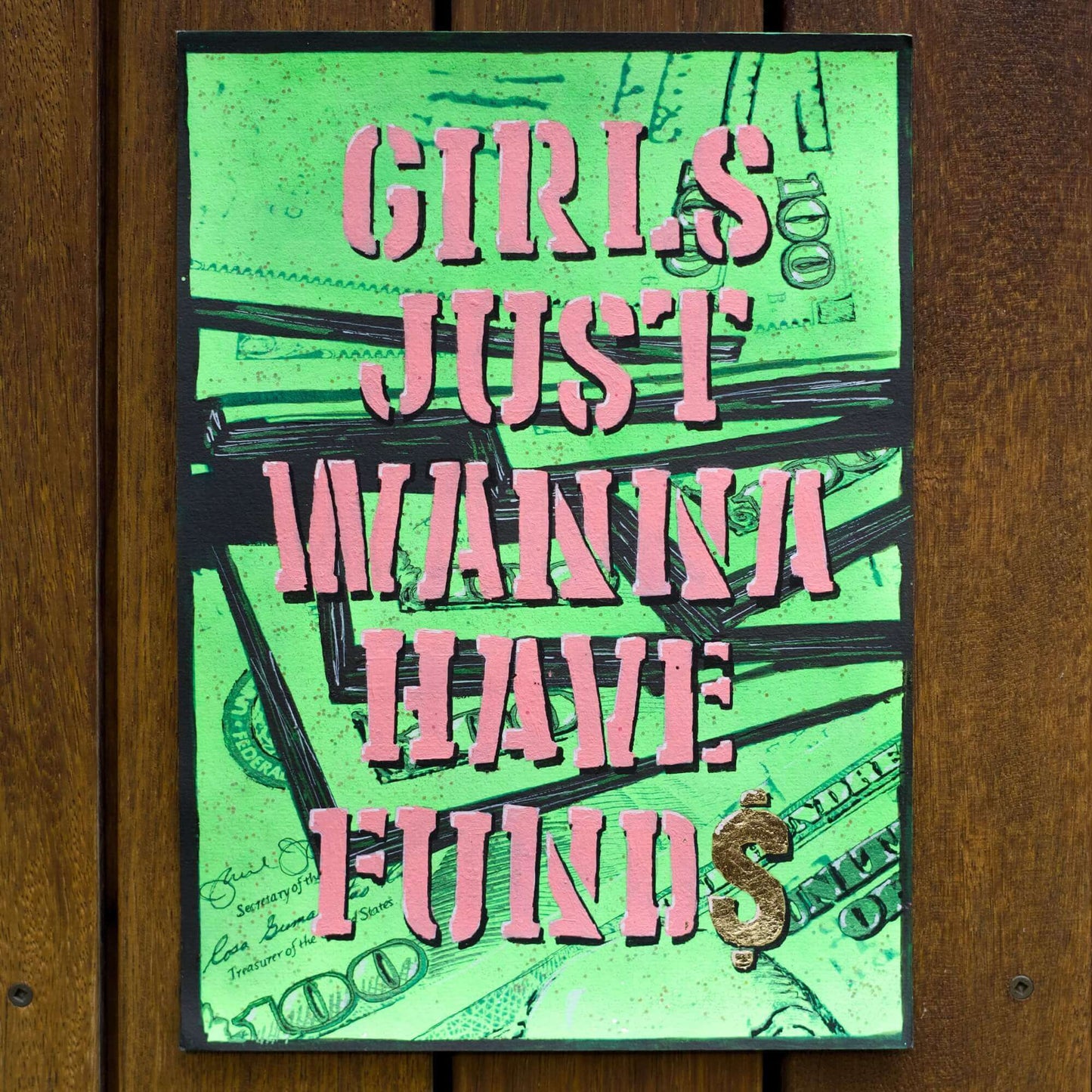 Criss Chaney, Urban Pop Art,  Contemporary Mixed Media Graffiti Style Fusion, Financial-Feminist Stencil Art