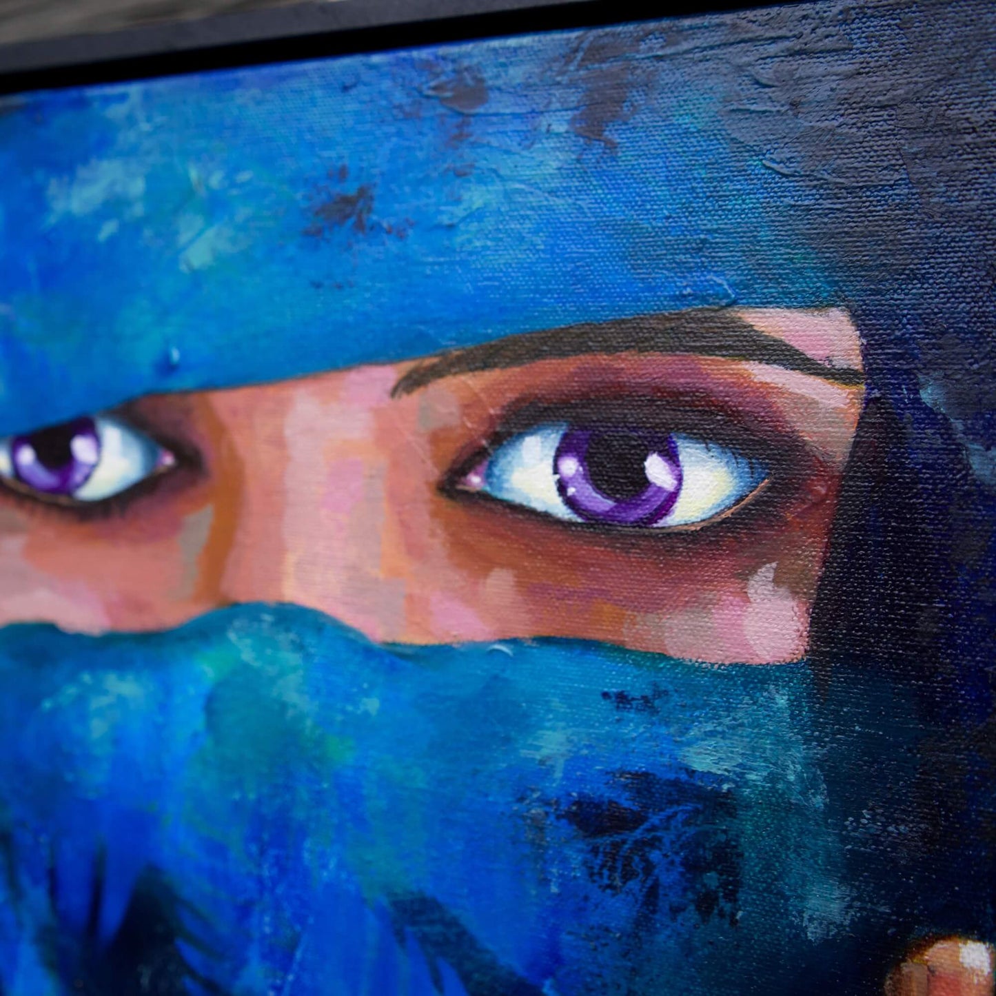 Blue Painting of woman wearing scarf