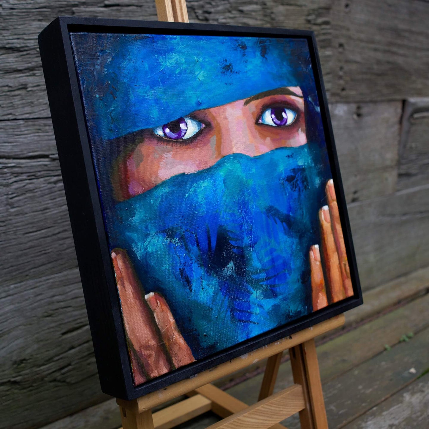 Blue Painting of woman wearing scarf