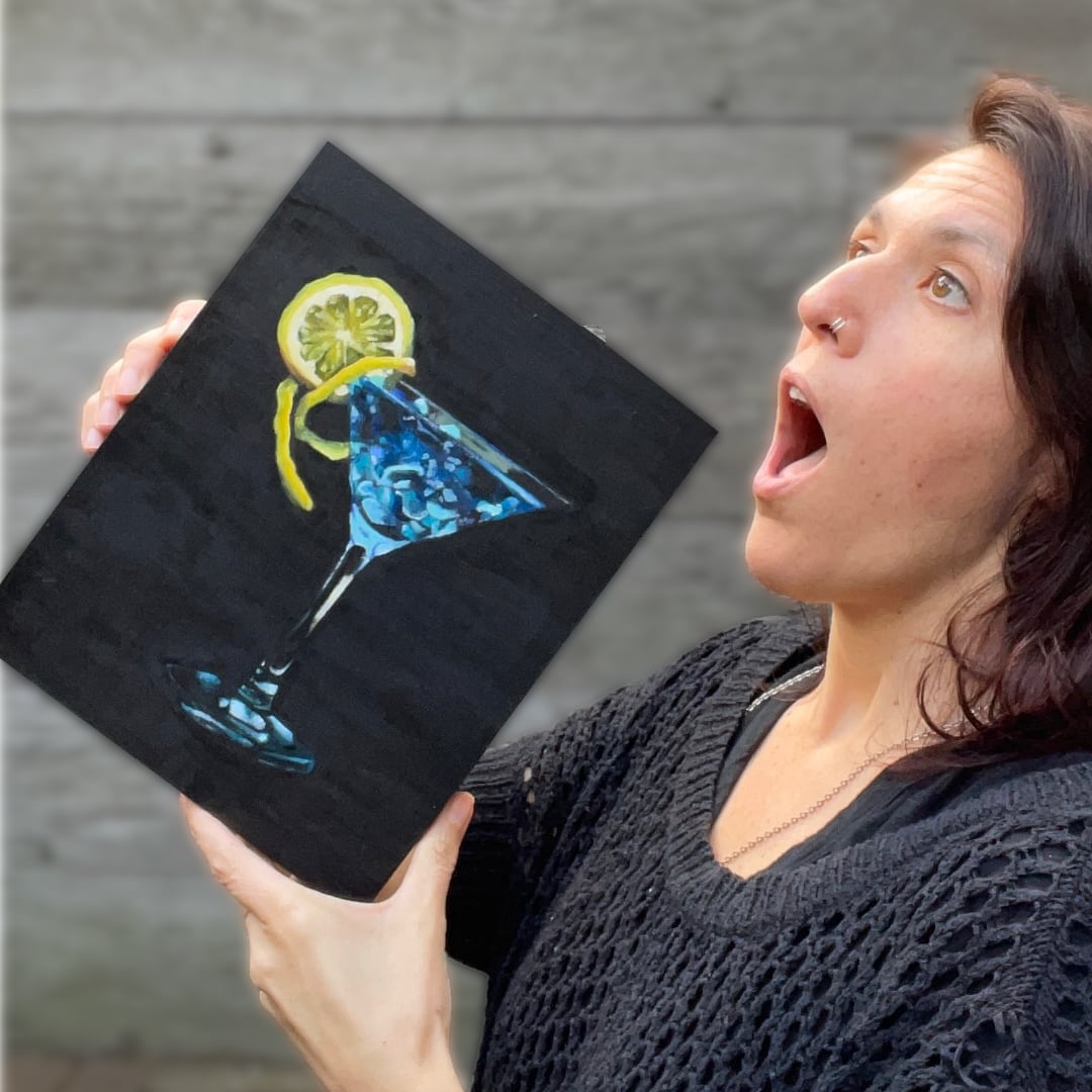 Milan Art Institute Mastery Program Review Criss Chaney small scale realism traditional oil painting of a martini glass