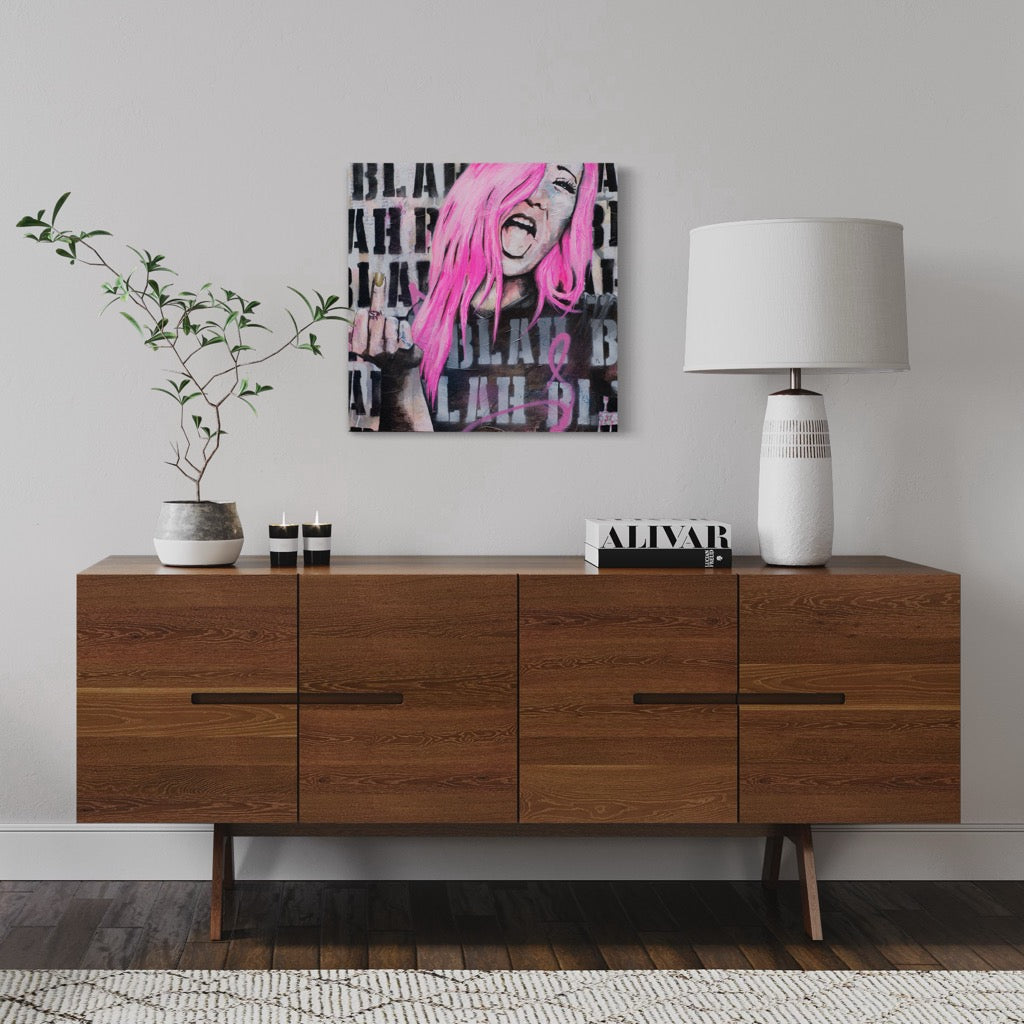 pop art, urban art, Wall Art Australia, Print fo woman with hot pink hair flipping the bird