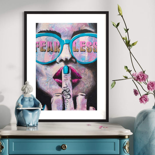 wall art australia, fear less woman wearing sunglasses