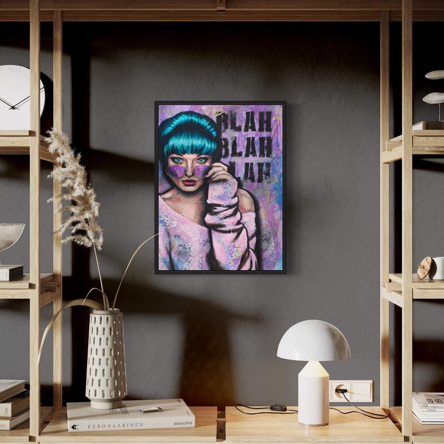 urban art wall art australia, Canvas art prints, woman looking down over her sunglasses blah blah blah