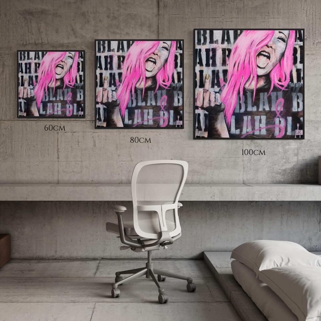 pop art, urban art, Wall Art Australia, Print fo woman with hot pink hair flipping the bird