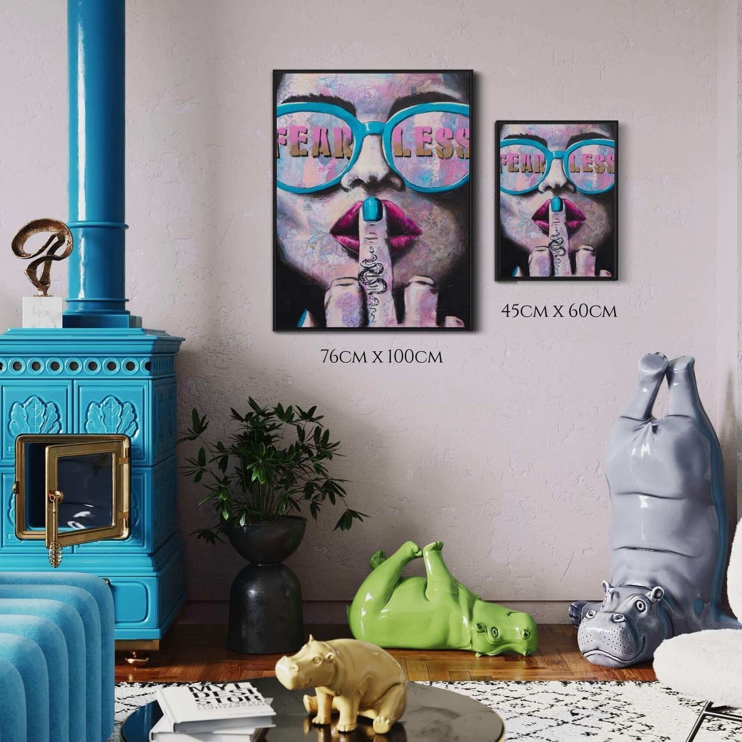 pop art, urban art, canvas art print, wall art australia, fear less woman wearing sunglasses