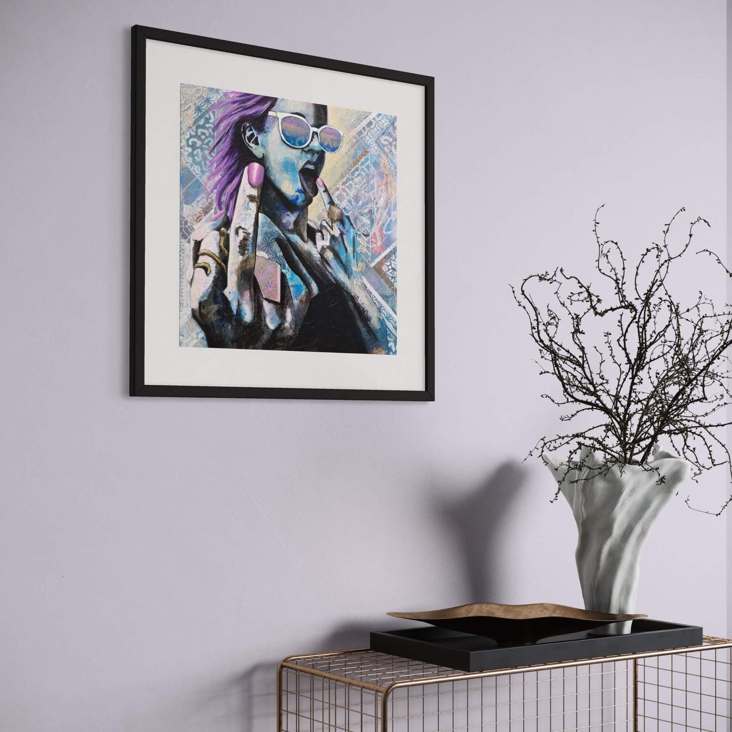 wall art australia, prints wall art blue woman flipping the bird criss chaney come hither