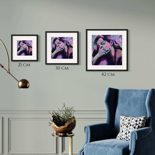 wall art australia, prints wall art woman flipping middle finger pink purple black canvas art print
