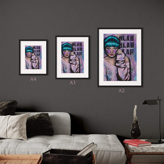 wall art australia, Canvas art prints, woman looking down over her sunglasses blah blah blah
