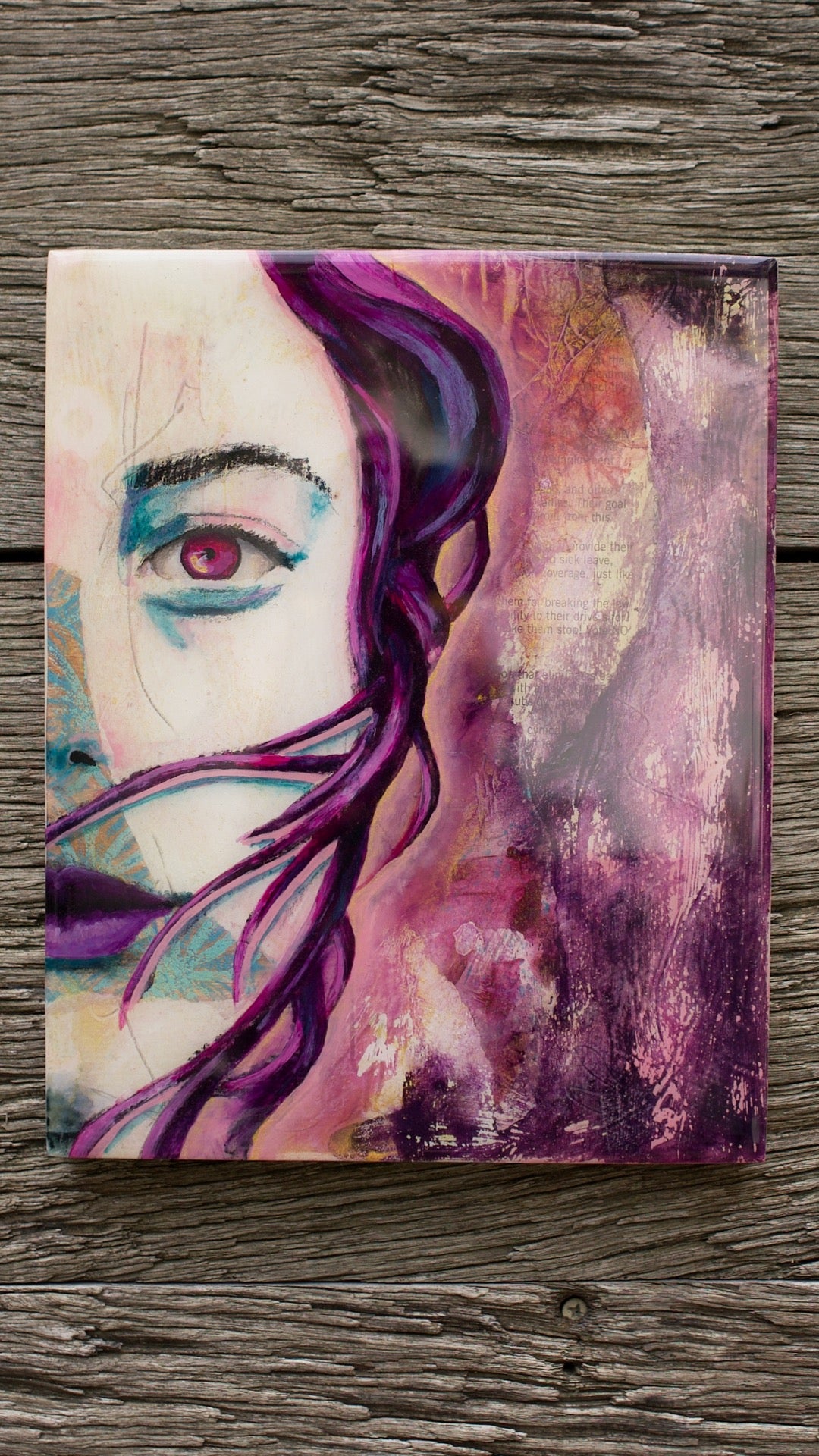 abstract art portait of a Woman on Panel art wall painting Blue, Pink, Purple 8" x 10" artists in melbourne