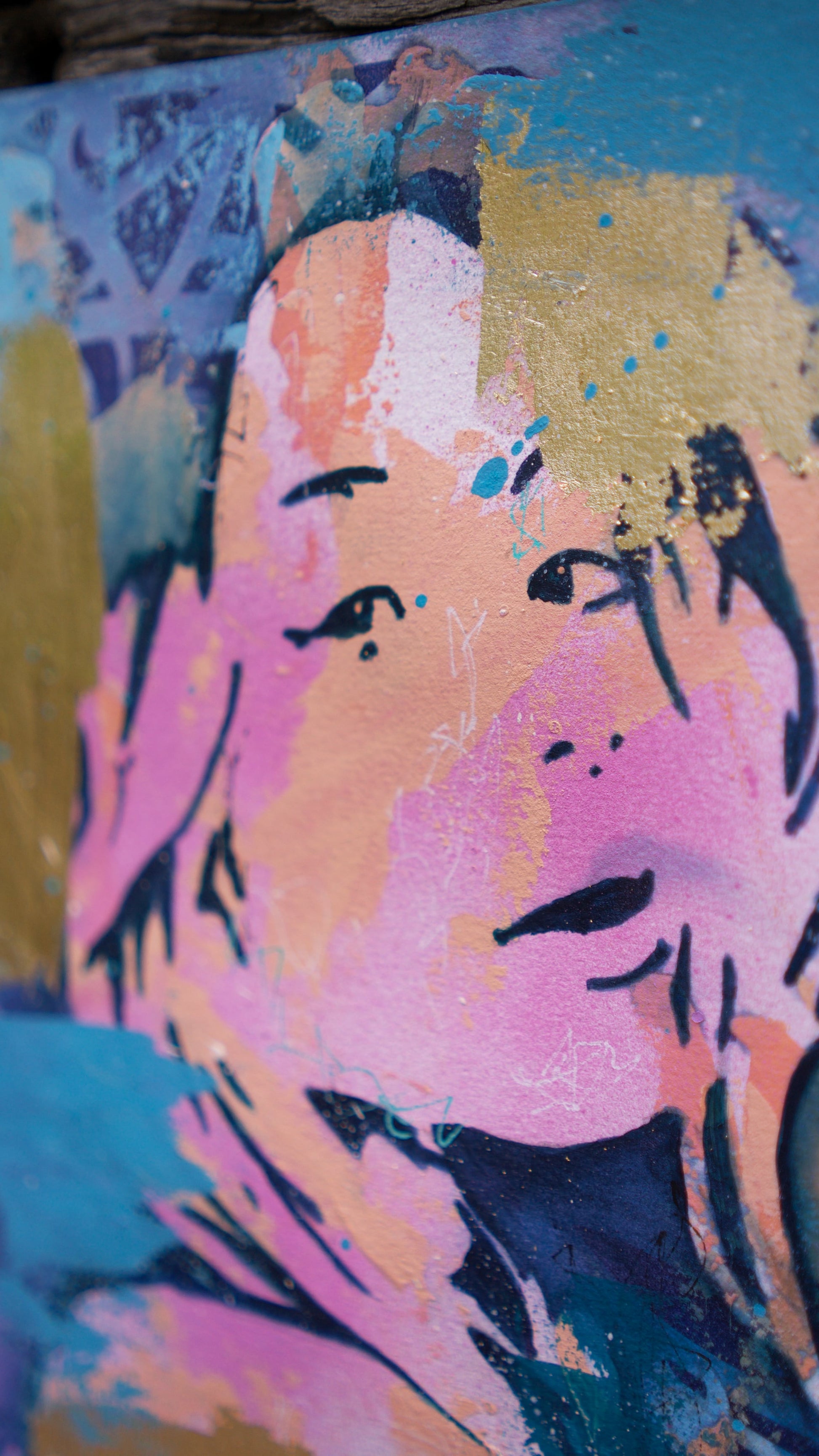 abstract art portait of a Woman on A4 Paper Blue & Gold Street Art Stencil Art melbourne wall art
