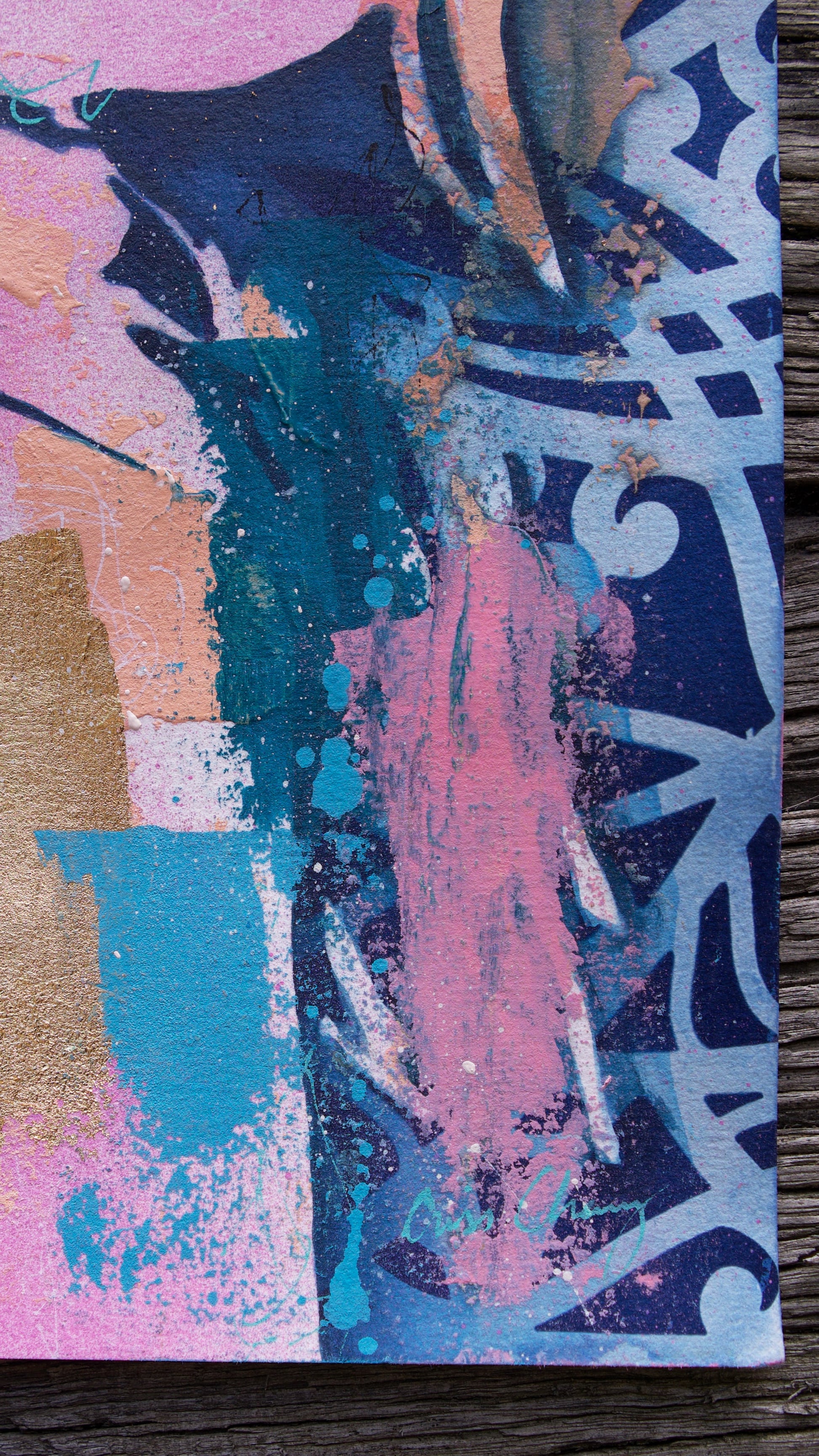 abstract art portait of a Woman on A4 Paper Blue & Gold Street Art Stencil Art melbourne wall art