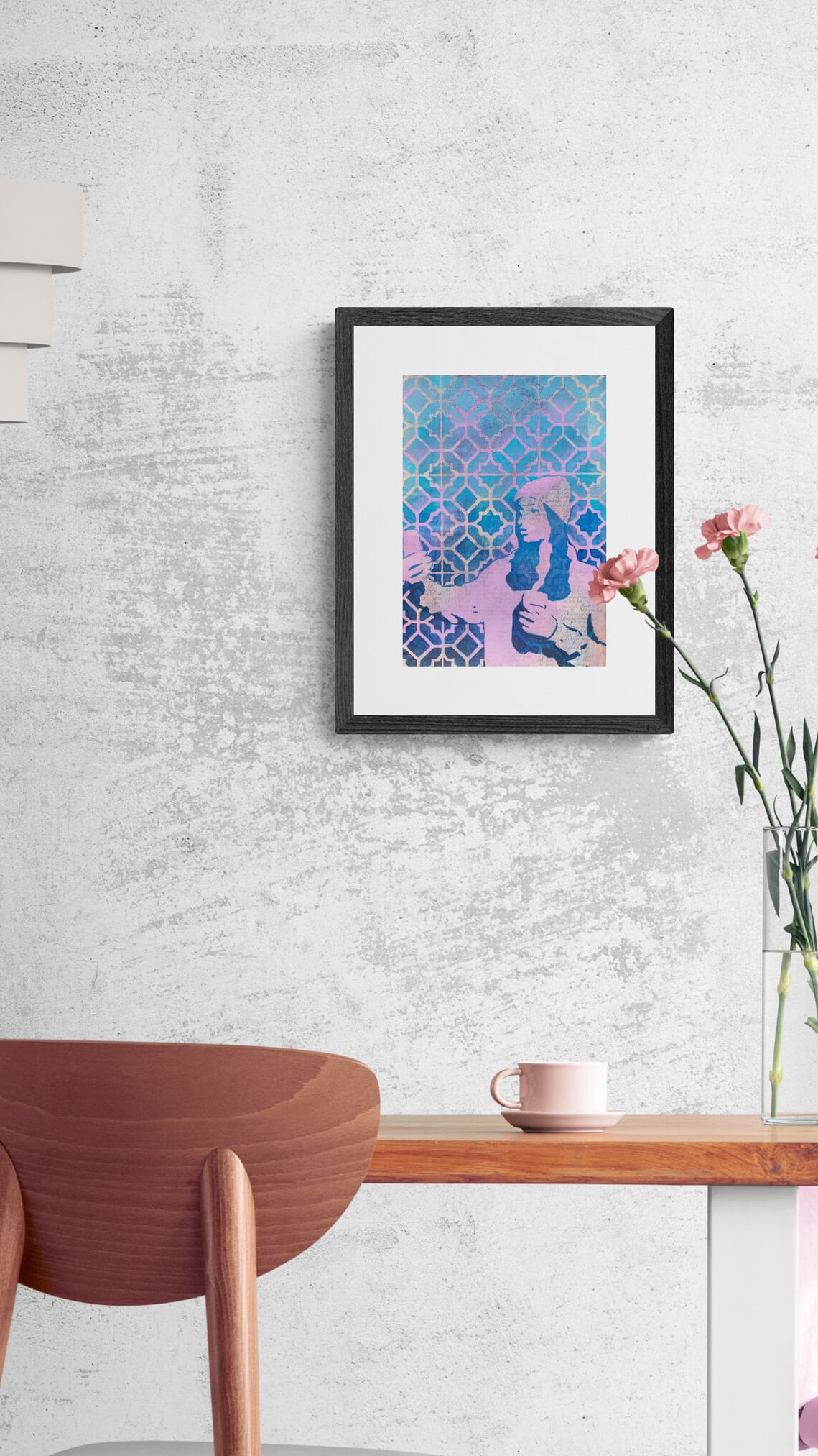 abstract art portait of a Woman on A4 Paper Pink & Blue Stencil Art Street Art Style melbourne wall art