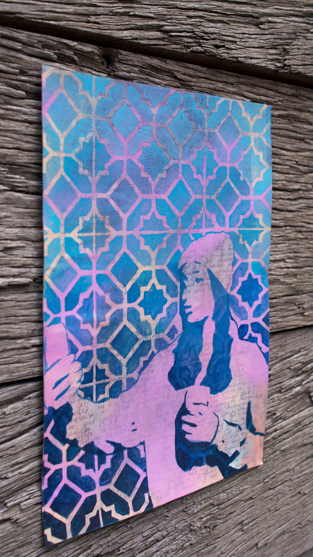 abstract art portait of a Woman on A4 Paper Pink & Blue Stencil Art Street Art Style melbourne wall art