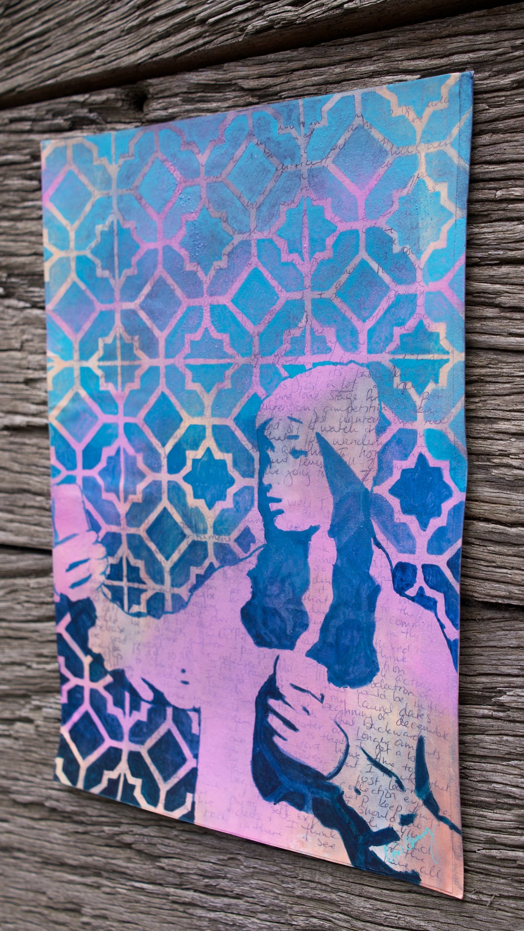 abstract art portait of a Woman on A4 Paper Pink & Blue Stencil Art Street Art Style melbourne wall art