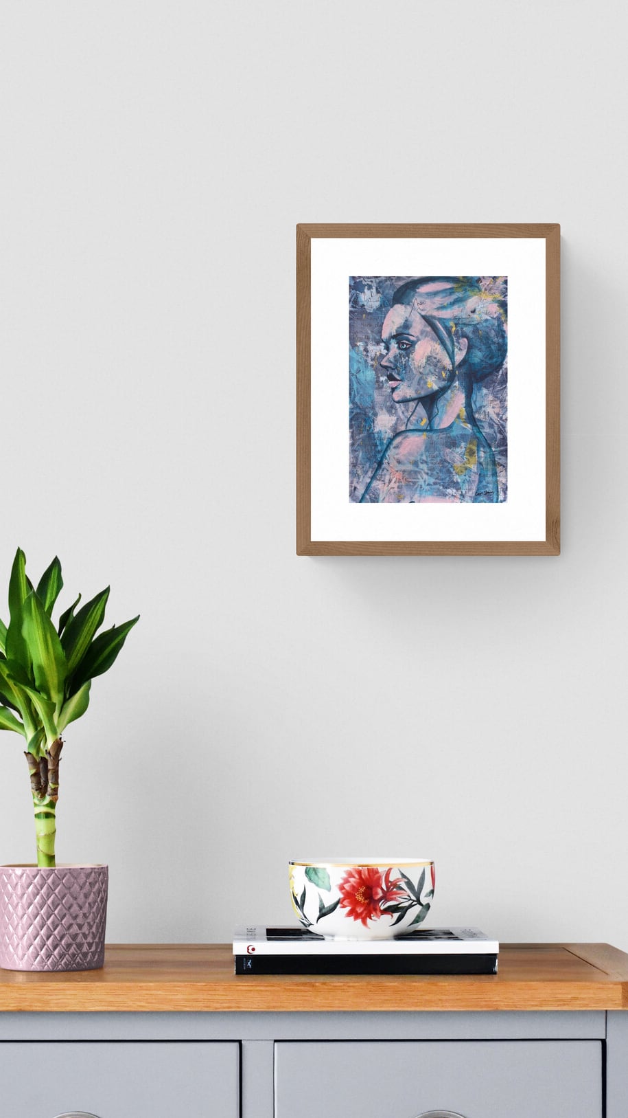 abstract art portait of a Woman on A4 Paper Blue & Pink Street Art Collage Art melbourne wall art