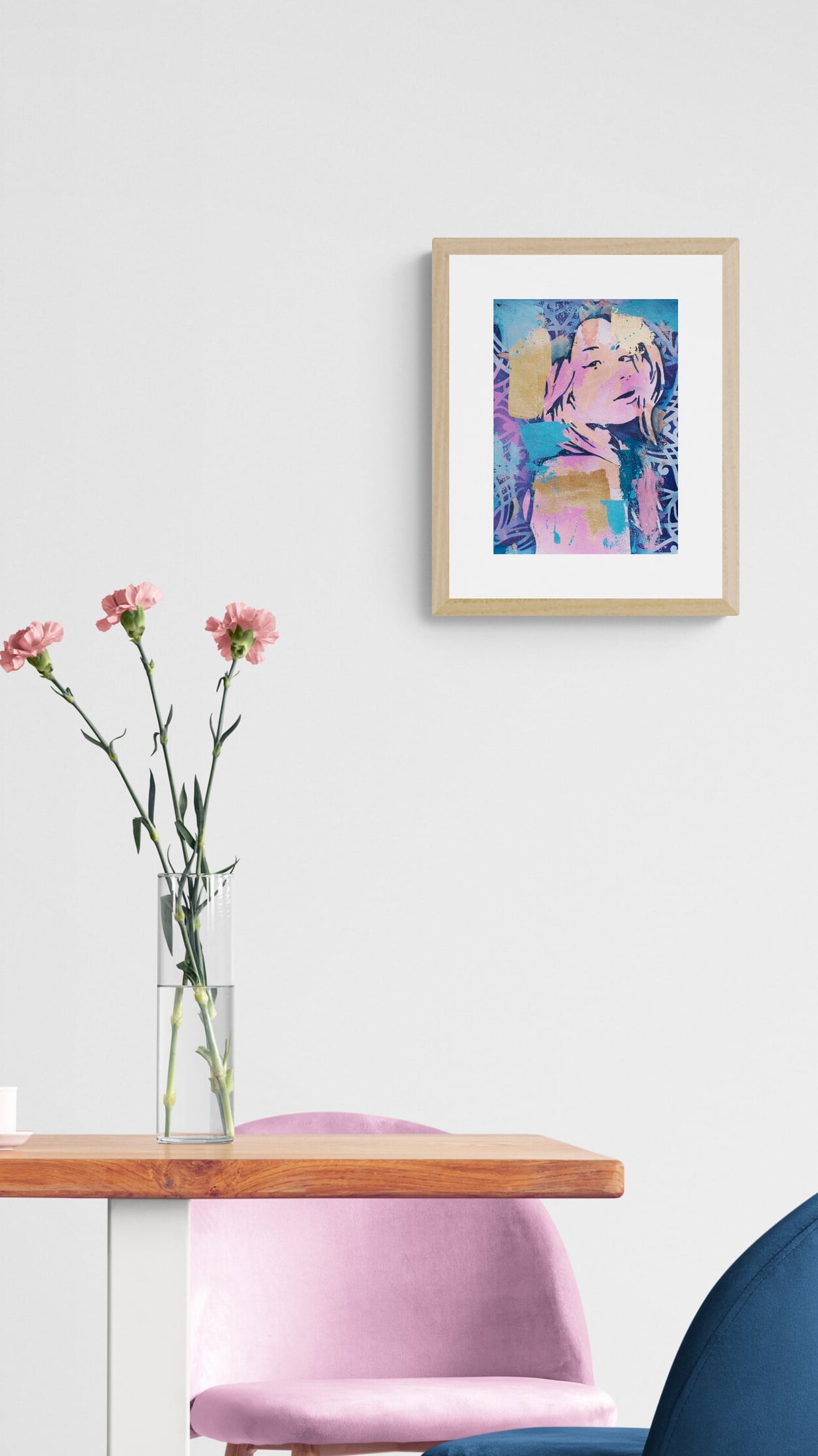 abstract art portait of a Woman on A4 Paper Blue & Gold Street Art Stencil Art melbourne wall art