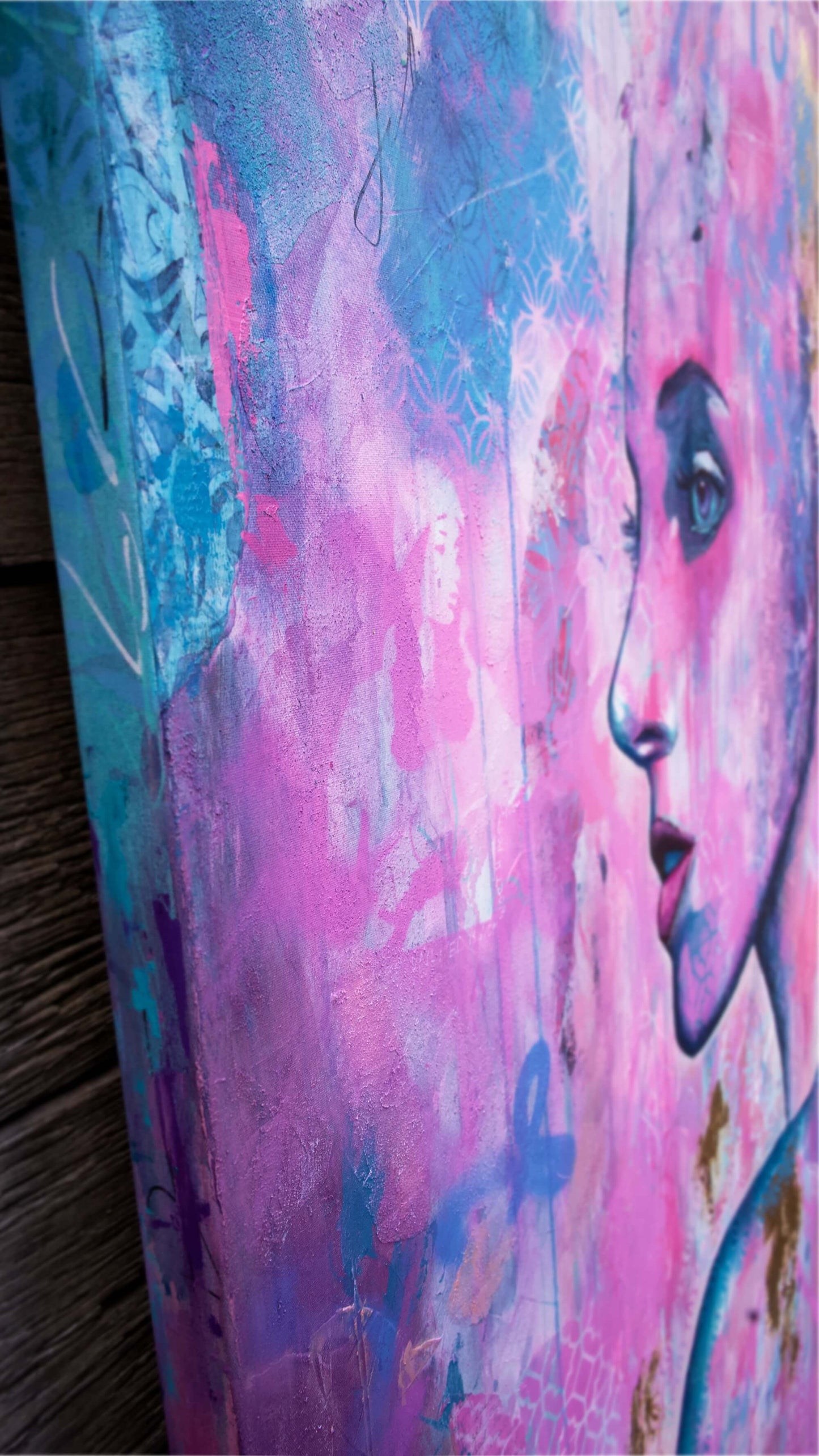 art wall painting artists in melbourne street art portrait of a woman pink and blue