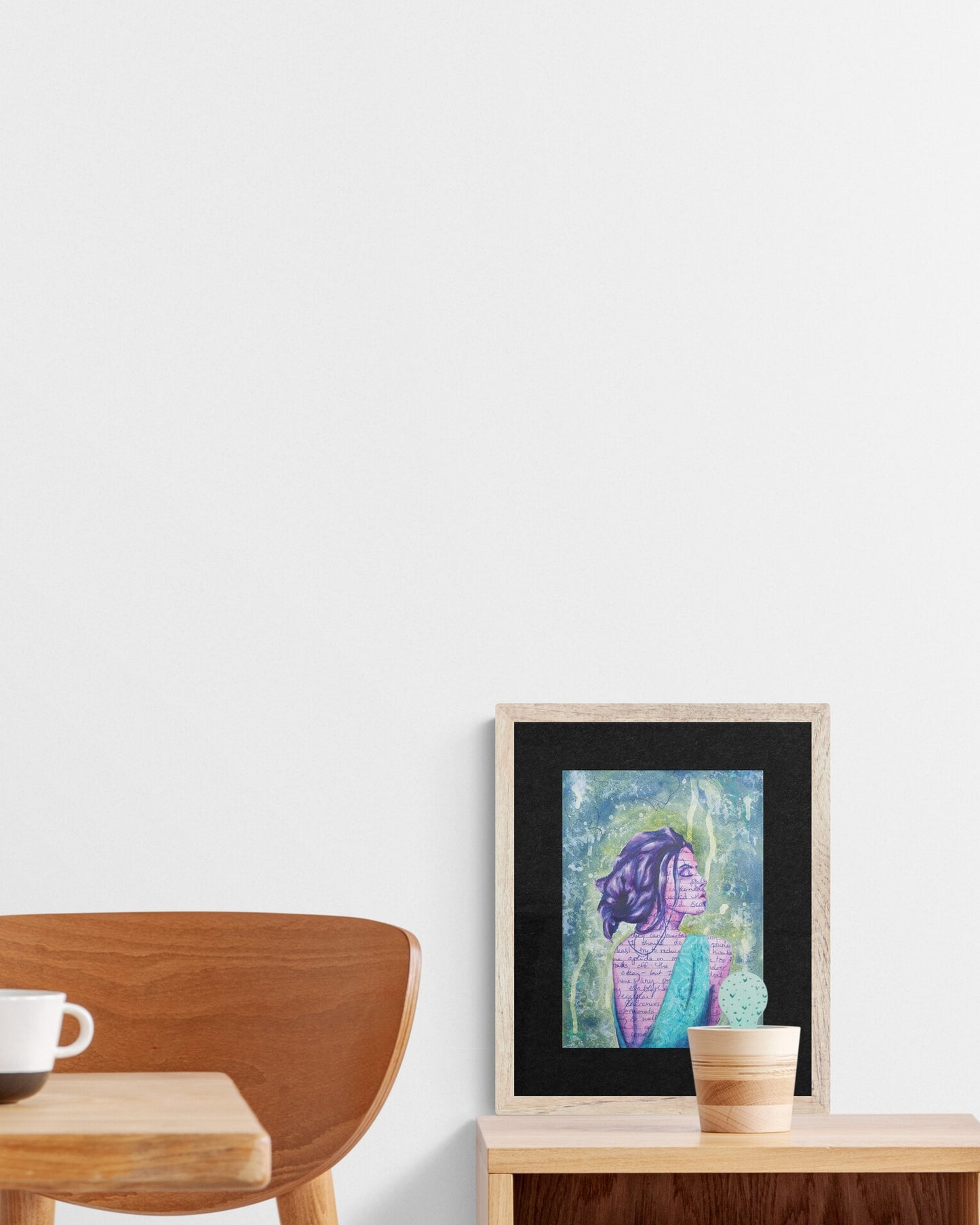 Abstract art portrait of a Woman on A4 Paper 'From Thought' Blue, Green, Purple melbourne wall art paintings for sale