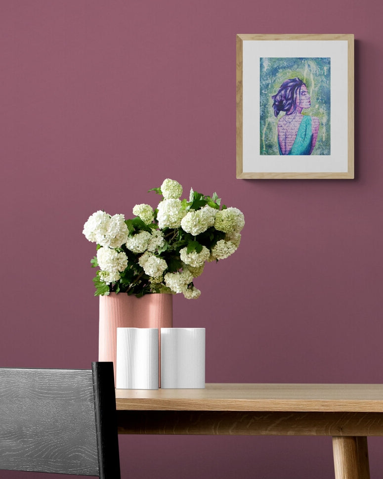 Abstract art portrait of a Woman on A4 Paper 'From Thought' Blue, Green, Purple melbourne wall art paintings for sale