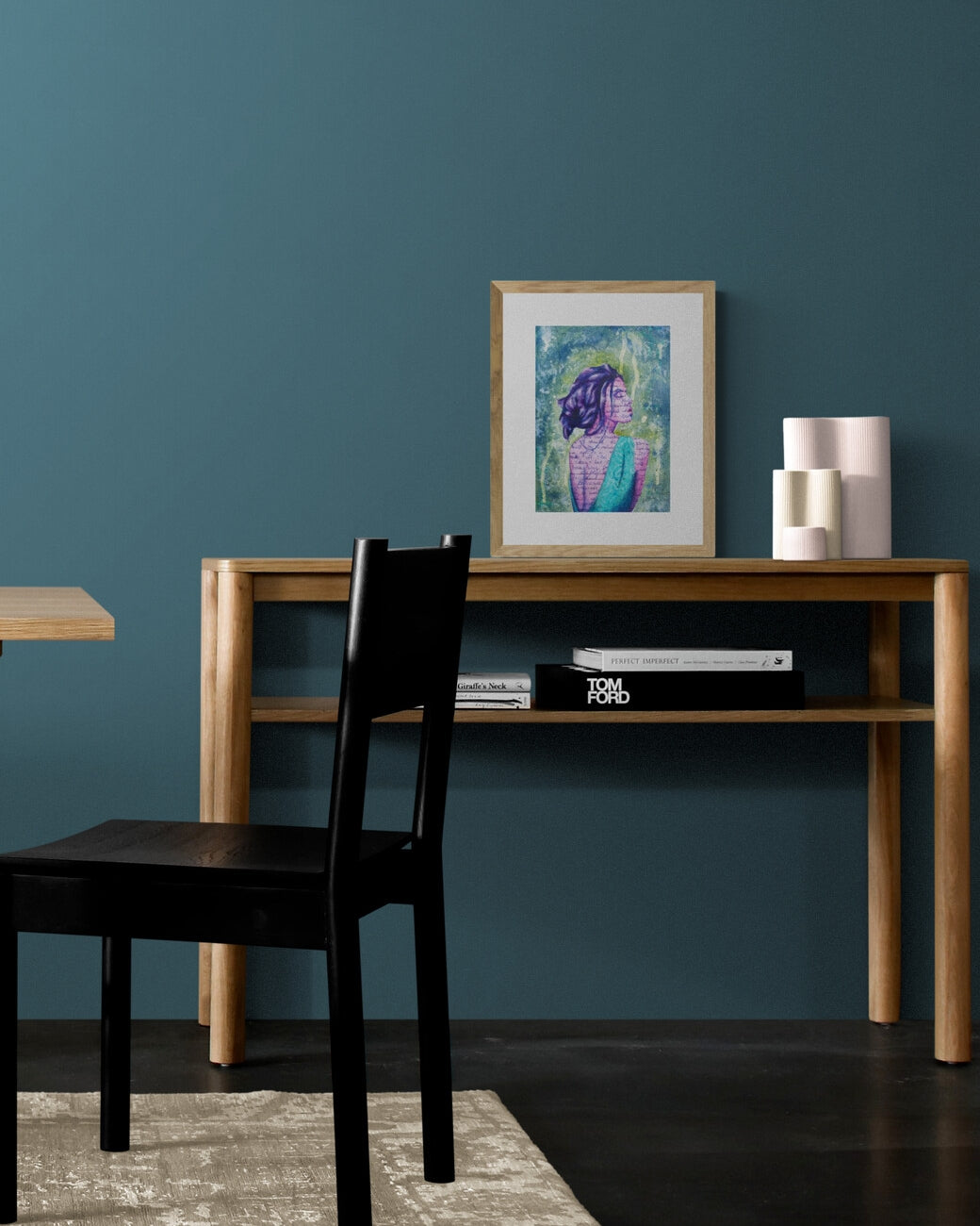 Abstract art portrait of a Woman on A4 Paper 'From Thought' Blue, Green, Purple melbourne wall art paintings for sale
