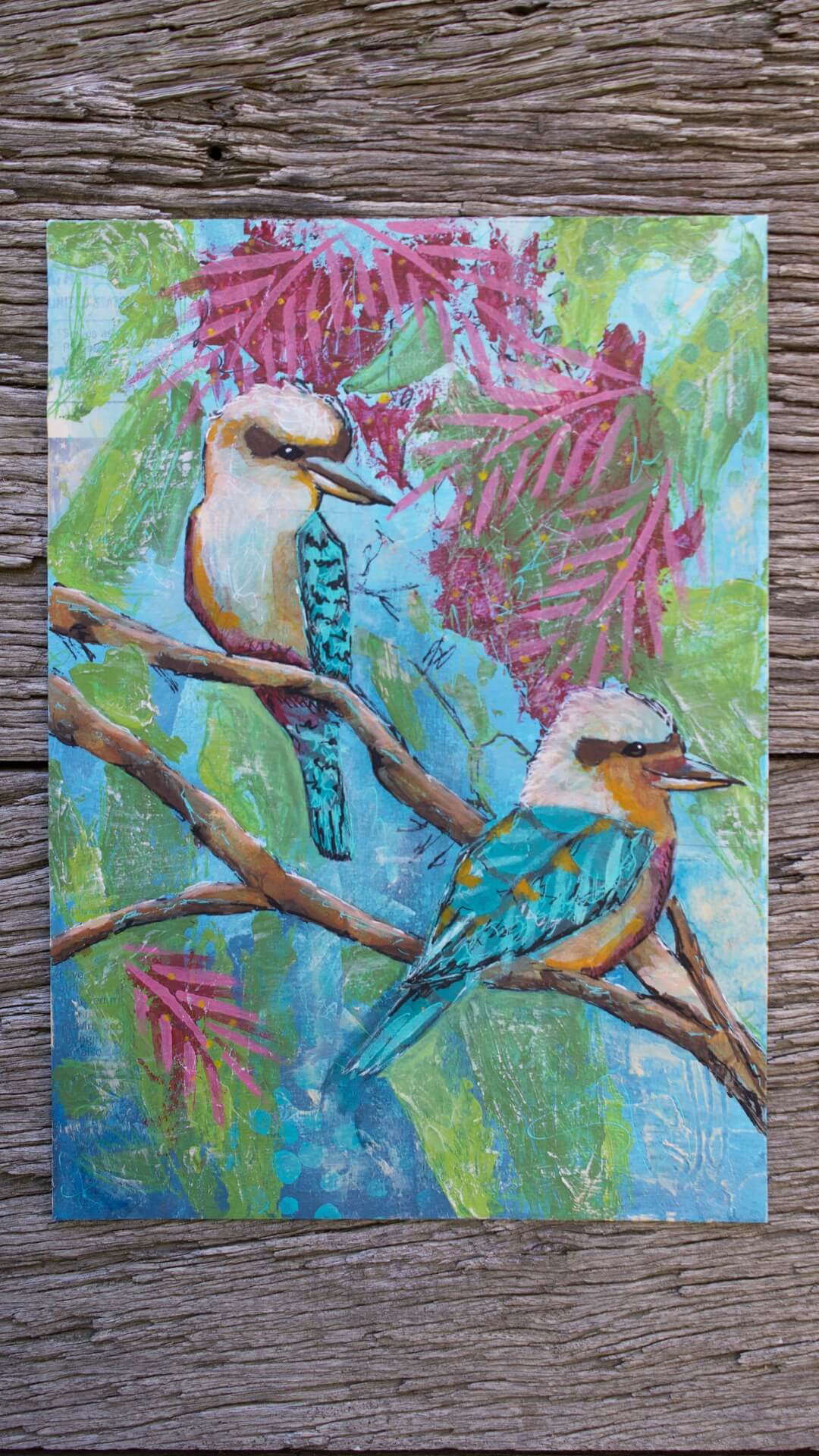 kookaburras art mixed media original painting criss chaney