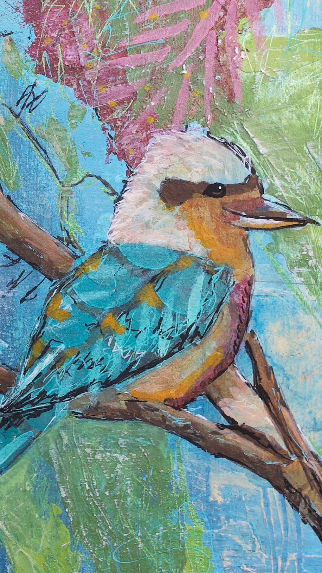 kookaburras art mixed media original painting criss chaney