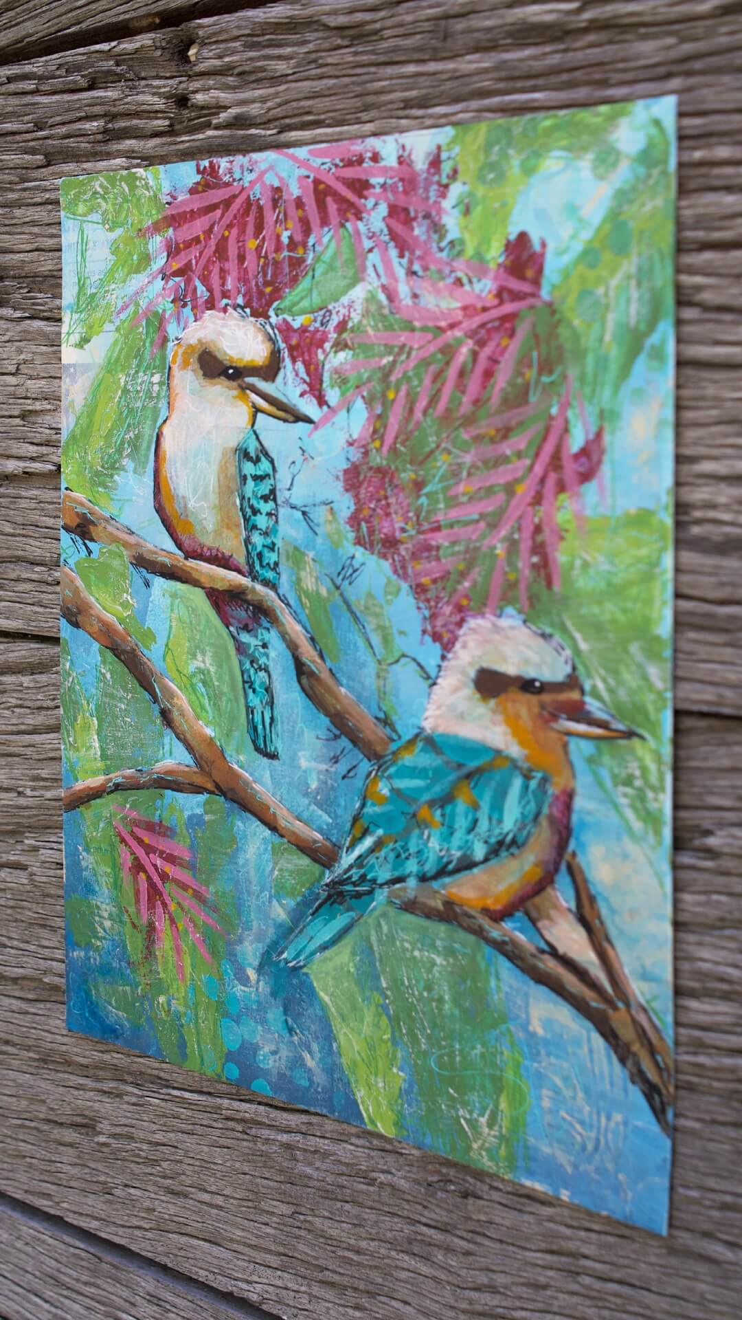 kookaburras art mixed media original painting criss chaney