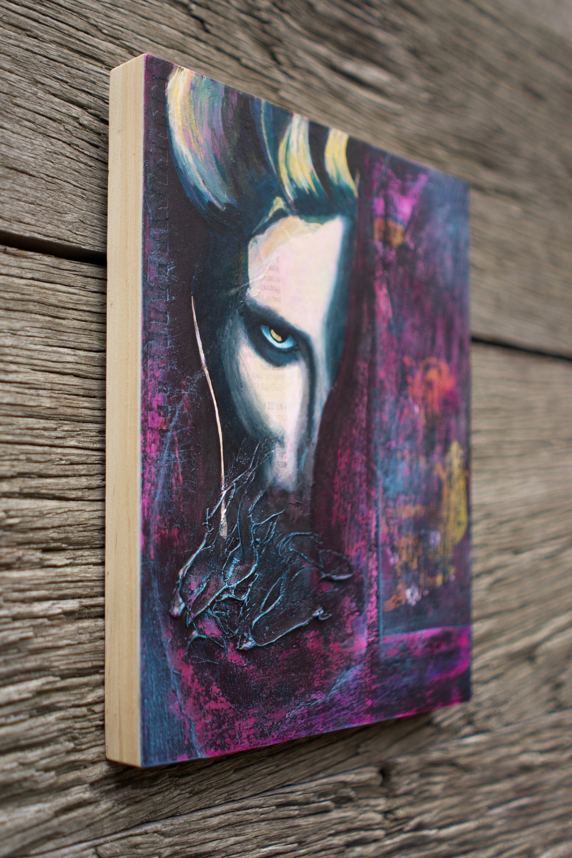abstract art portait of a Woman on Panel art wall painting magenta, pink, black 8" x 10" artists in melbourne