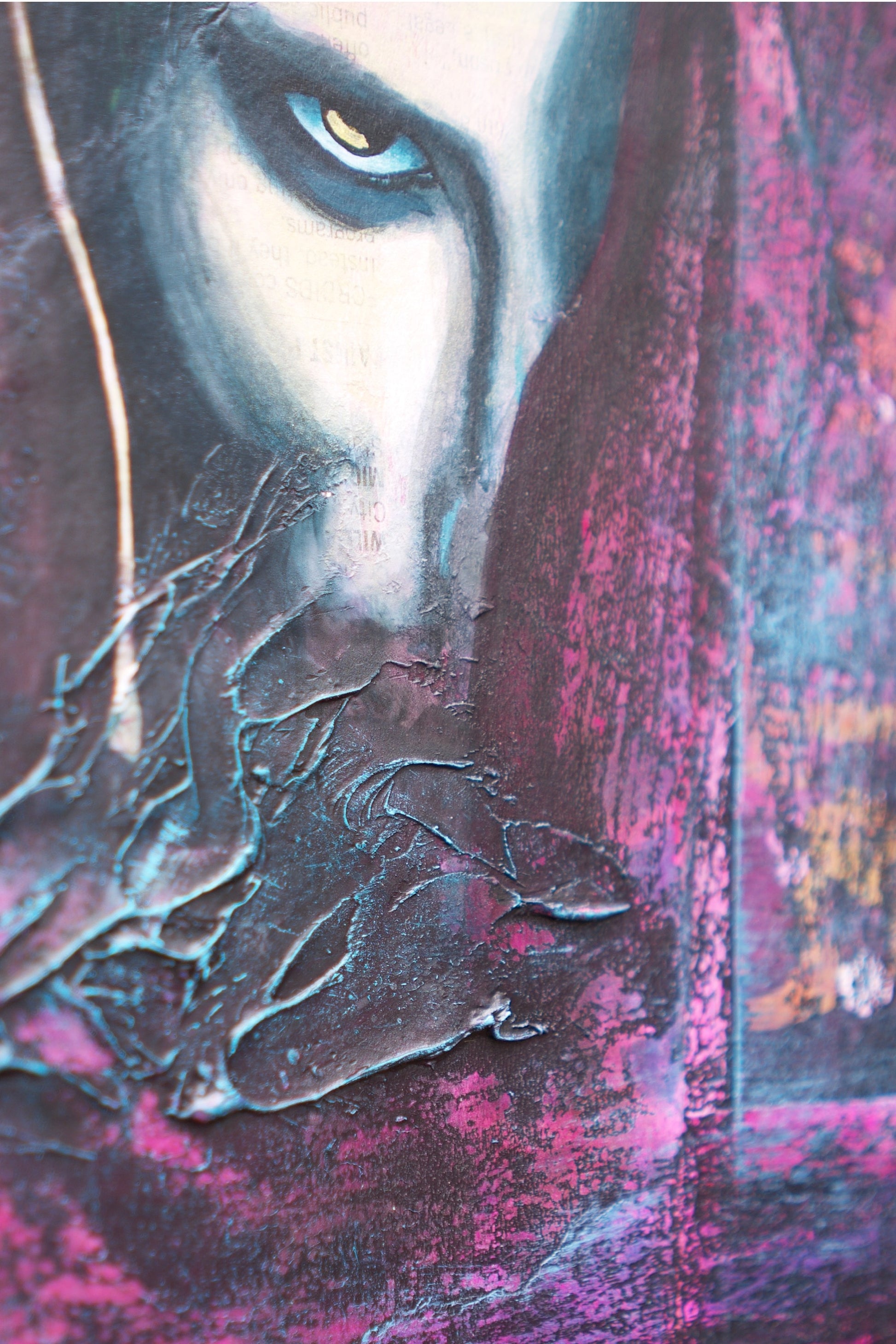 abstract art portait of a Woman on Panel art wall painting magenta, pink, black 8" x 10" artists in melbourne