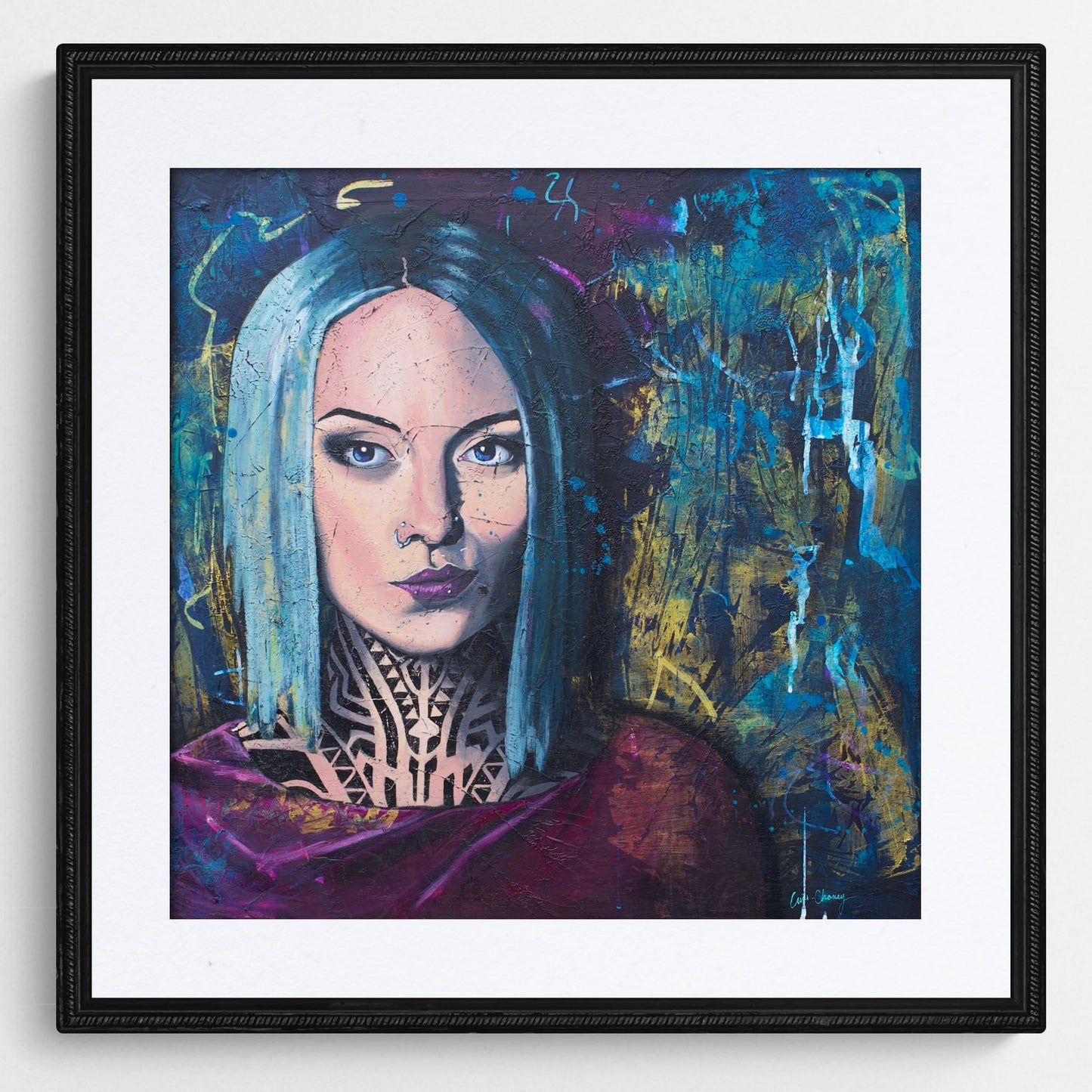 art prints australia portrait of Teya Salat, Woman with Neck Tattoos and Nose Ringwall art print art online