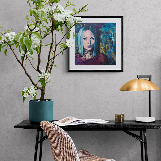 art prints australia portrait of Teya Salat, Woman with Neck Tattoos and Nose Ringwall art print art online