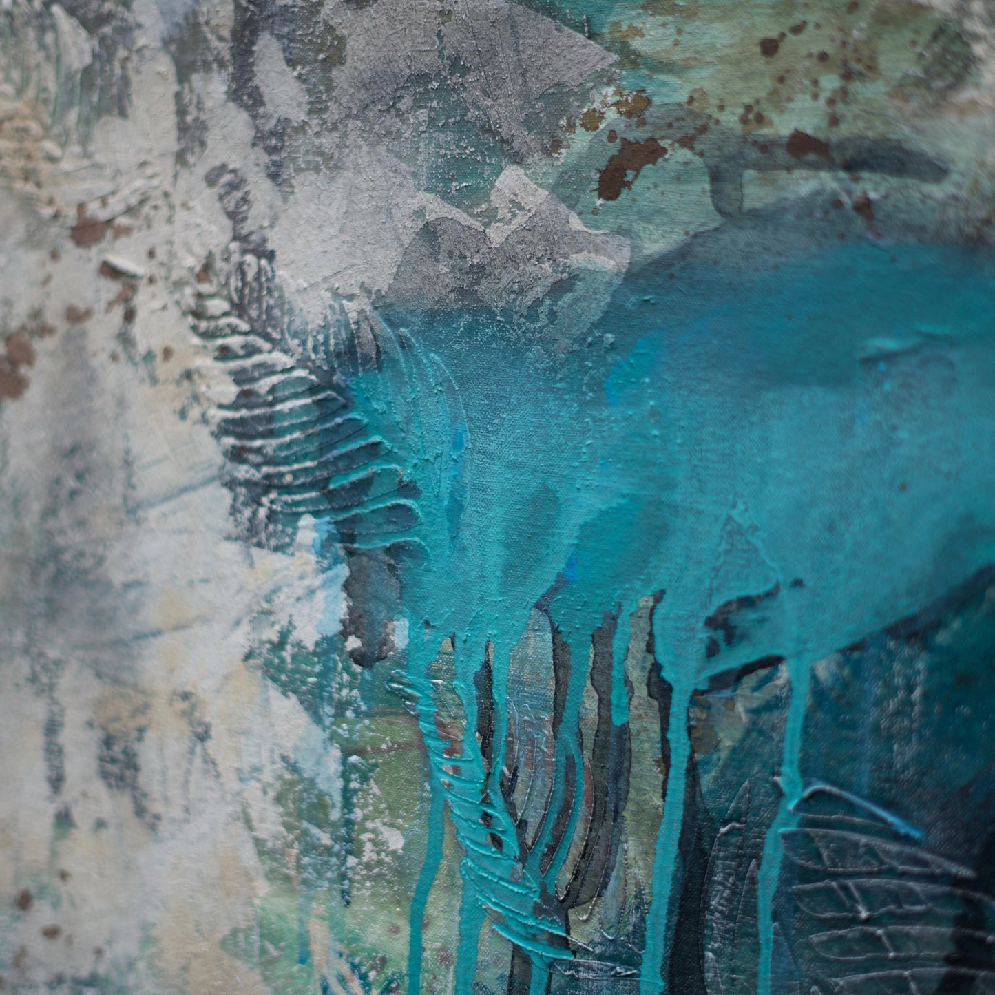 Abstract Painting Abstract Art wall painting tan and blue green with leaves Acrylic Painting, Canvas Wall Art, Blue Autumn art in melbourne